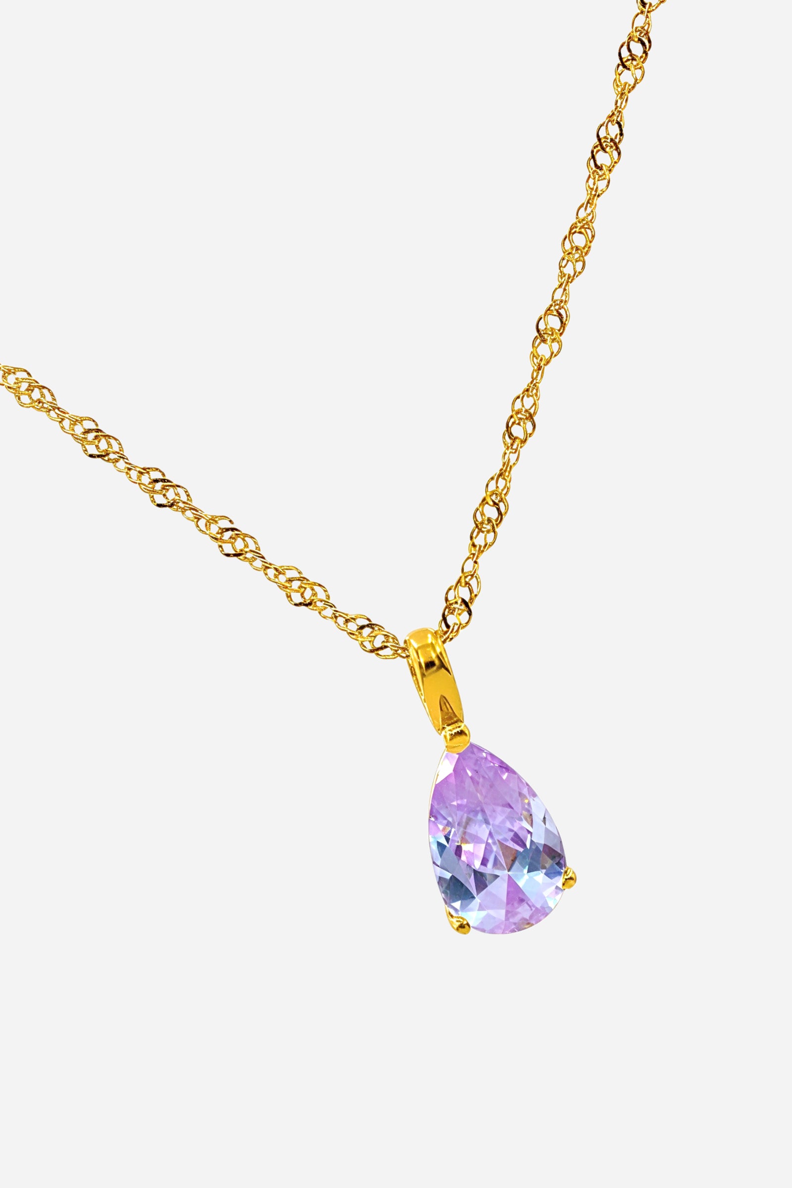 Side view of light amethyst June birthstone pendant with gold setting – GLISTIA