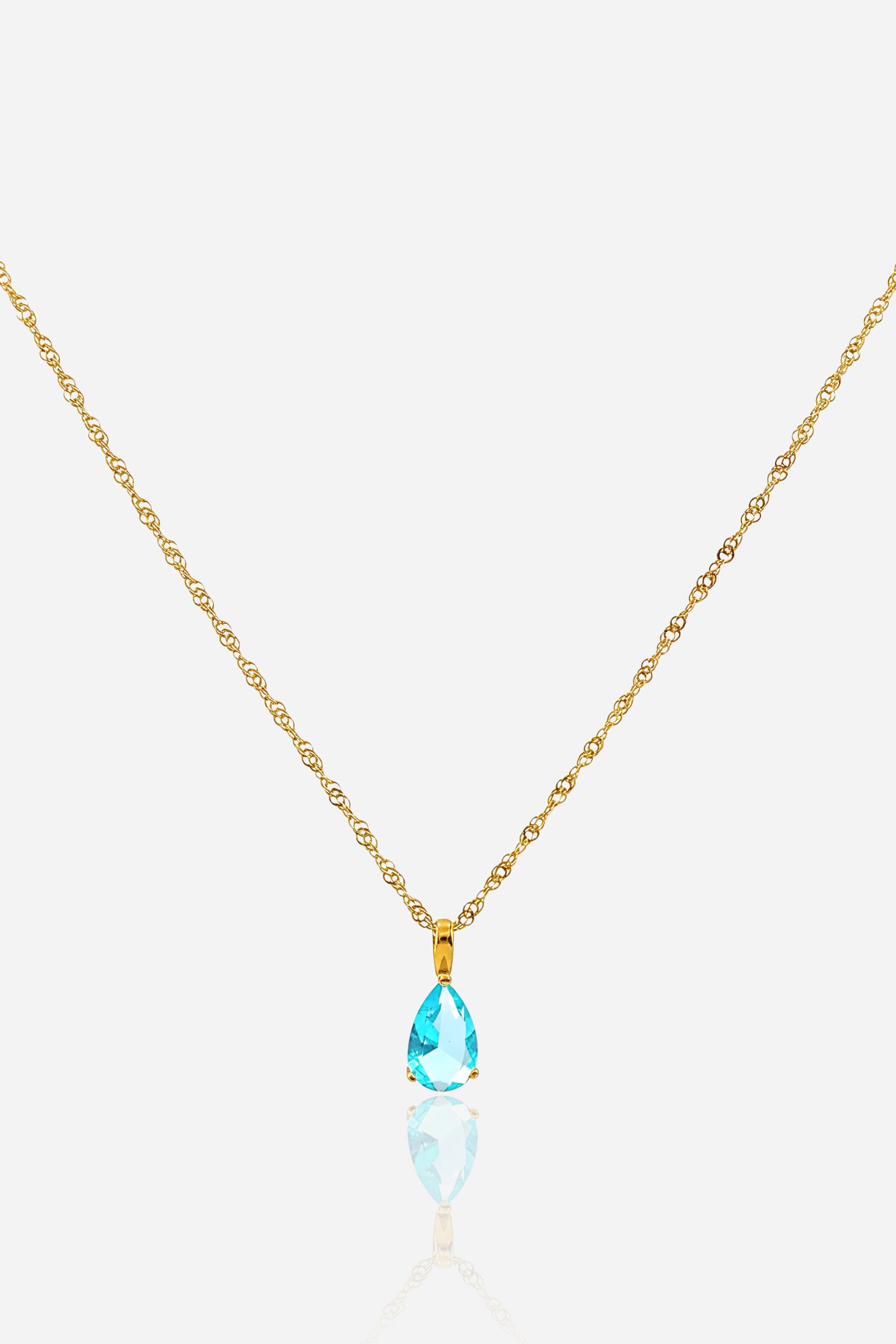 Aqua Birthstone Necklace for March featuring aqua blue zircon pendant on 18K PVD gold plated chain – GLISTIA.