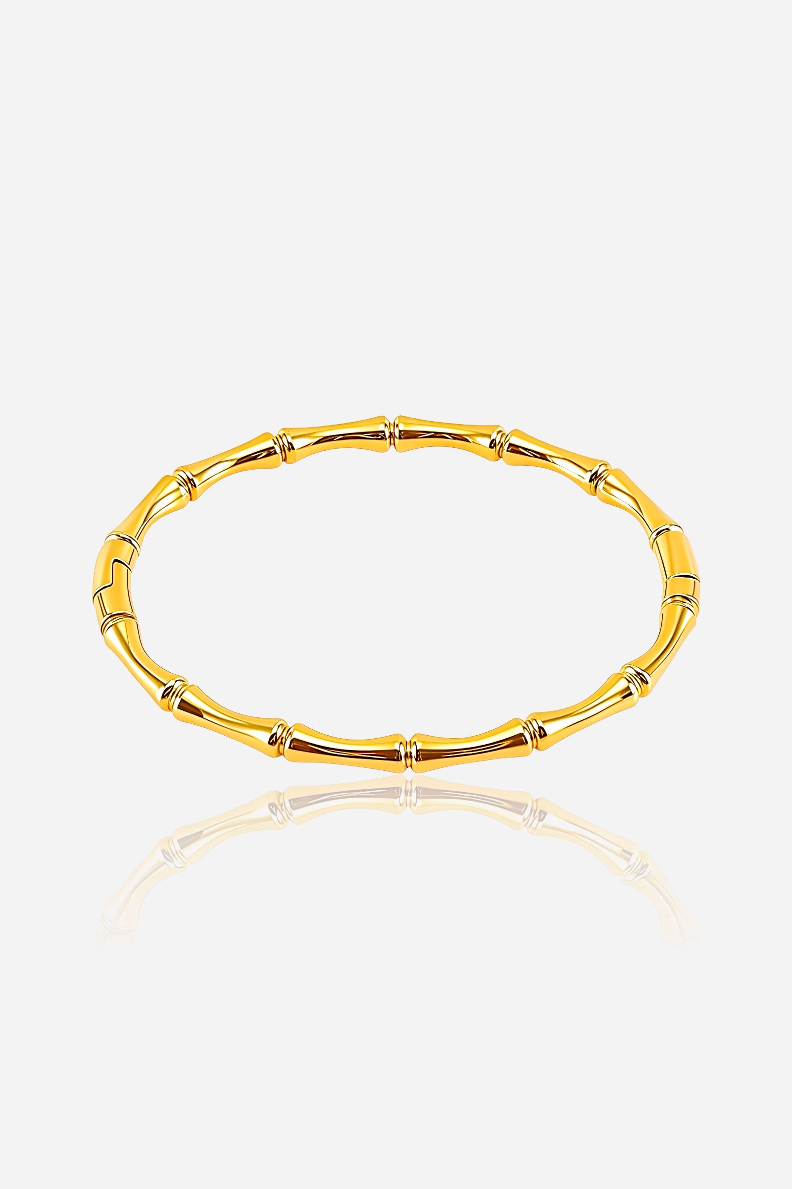 Front view of the Bamboo Textured Bangle made from stainless steel with PVD 18K gold plating, showcasing its natural bamboo-inspired design – GLISTIA