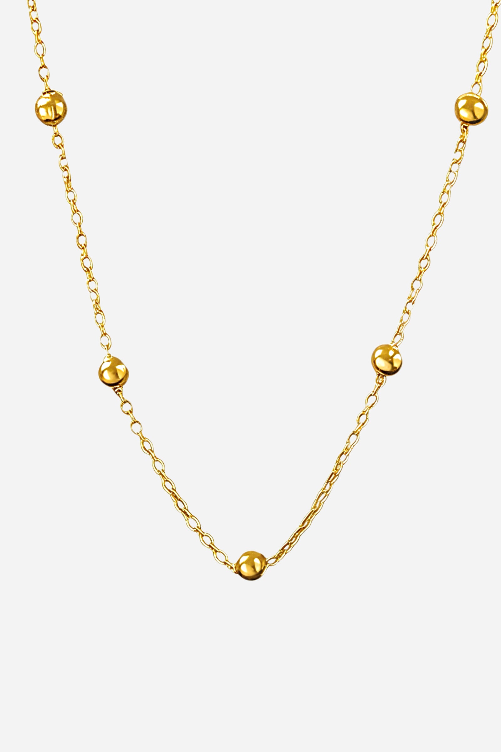 Beaded Chain Necklace in PVD 18K gold plated stainless steel – front product view by GLISTIA.