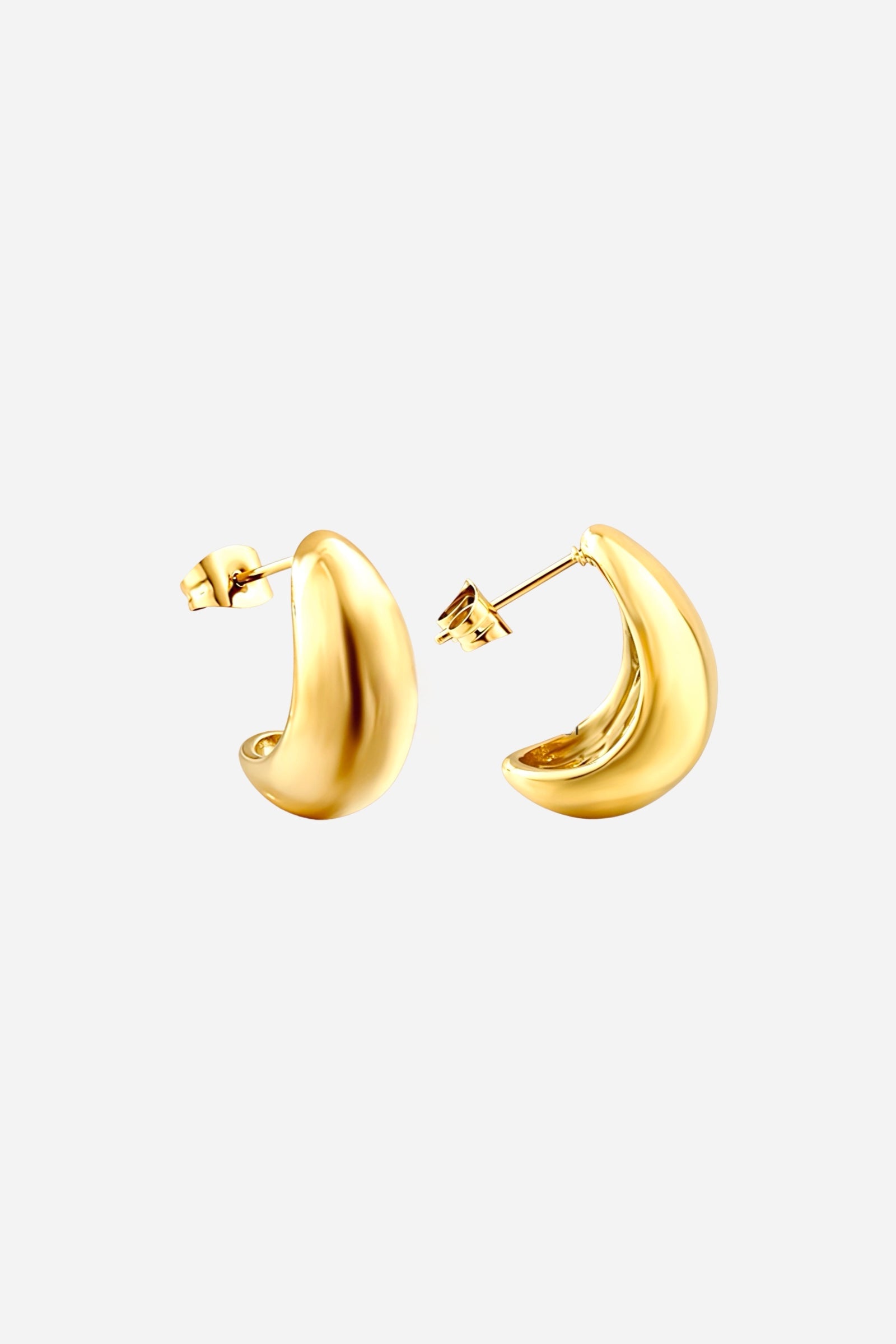 Front view of bold dome-shaped gold hoop earrings crafted from high-quality stainless steel with a radiant PVD 18K gold plated finish – GLISTIA.
