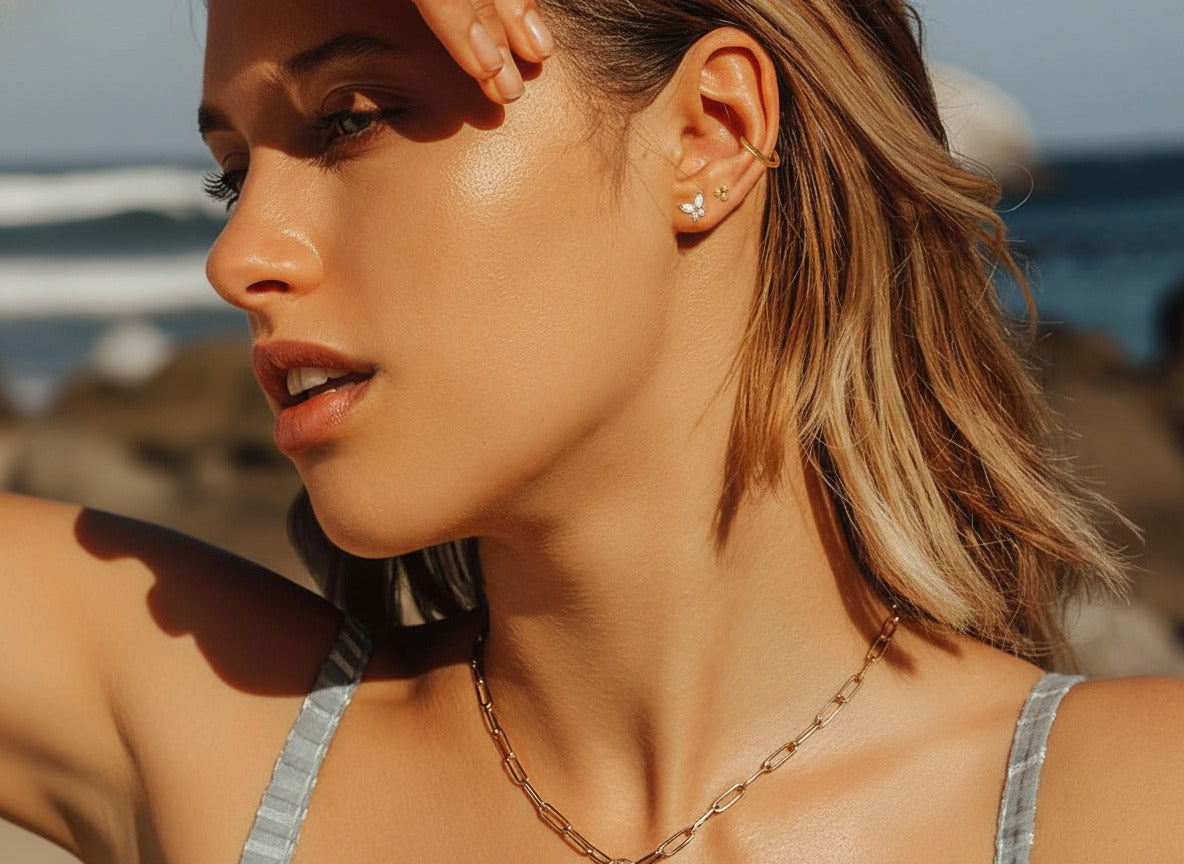 Comfortable stud and hoop earrings designed for sensitive ears with no irritation or redness