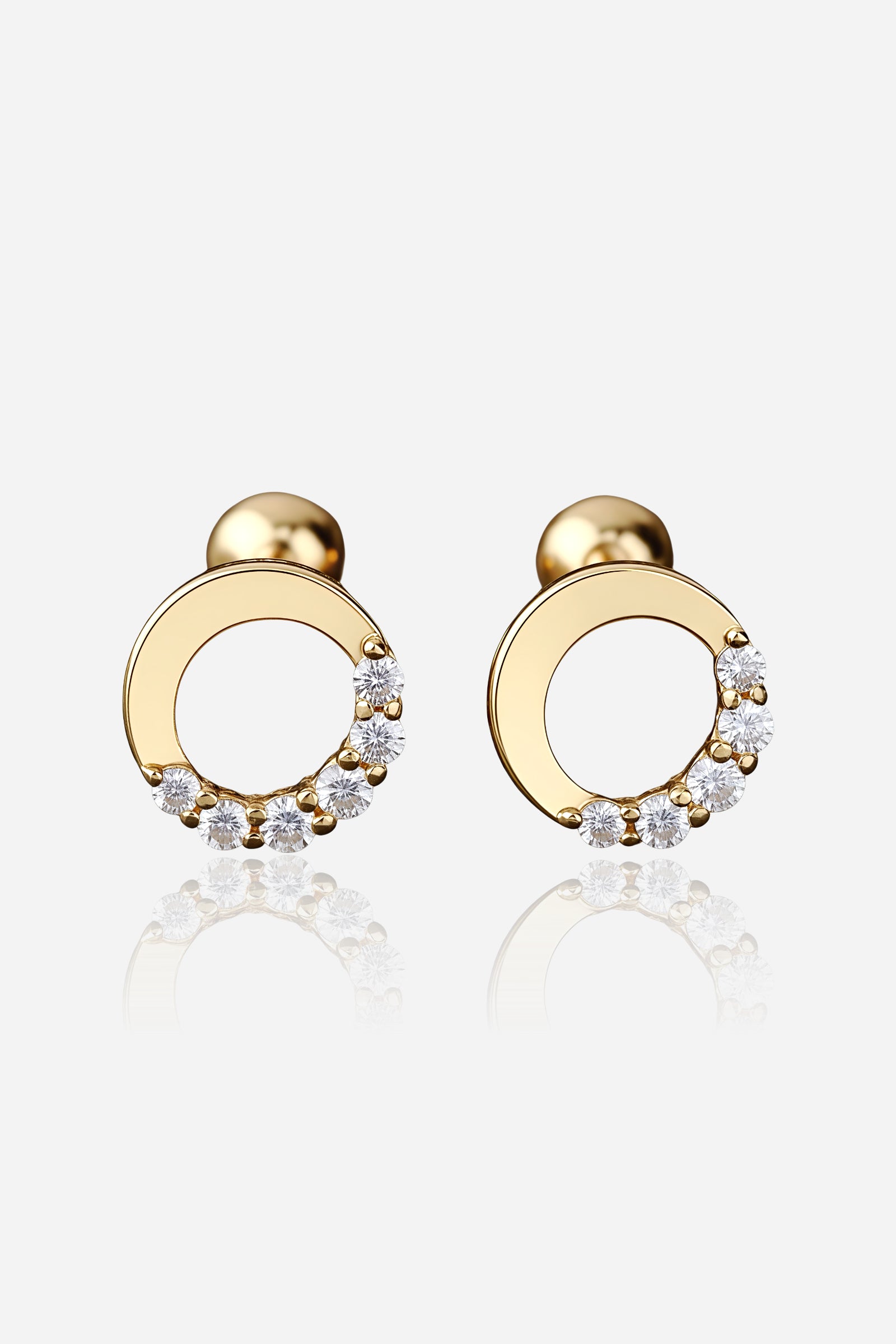 Crescent Crystal Moon Stud Earring in PVD 18K Gold Plated stainless steel – front view pair stud - GLISTIA