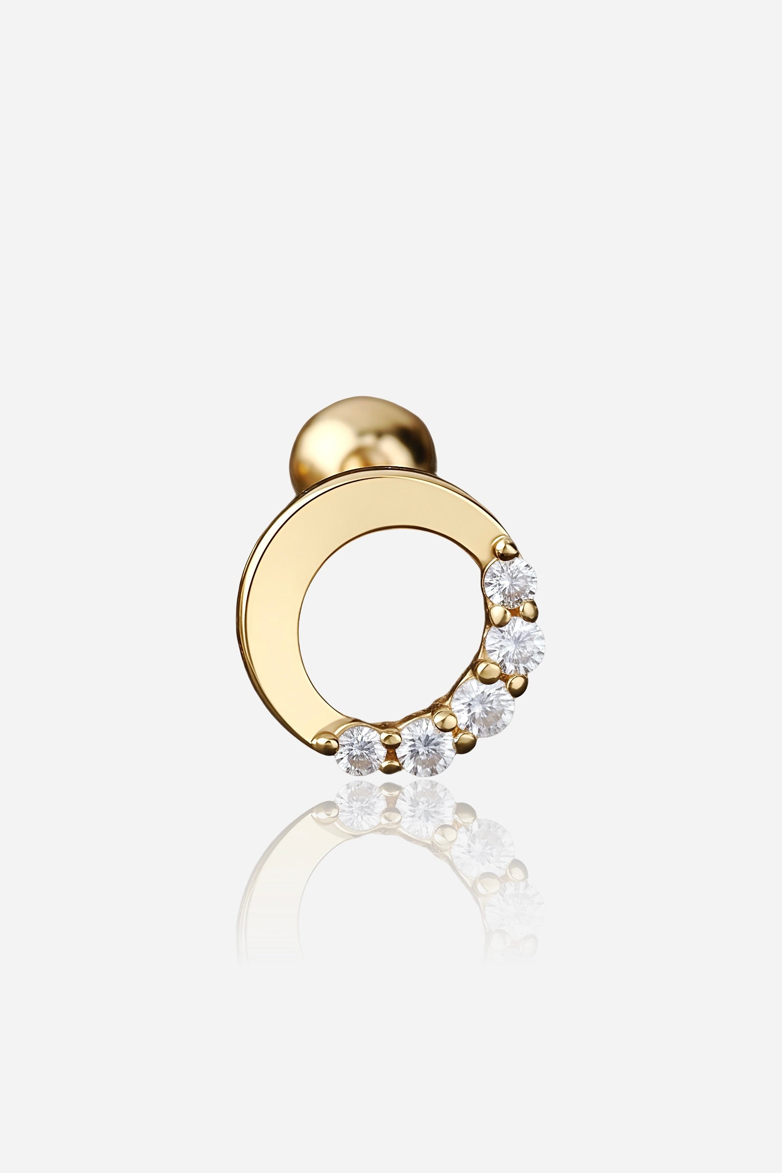 Crescent Crystal Moon Stud Earring in PVD 18K Gold Plated stainless steel – front view single - GLISTIA