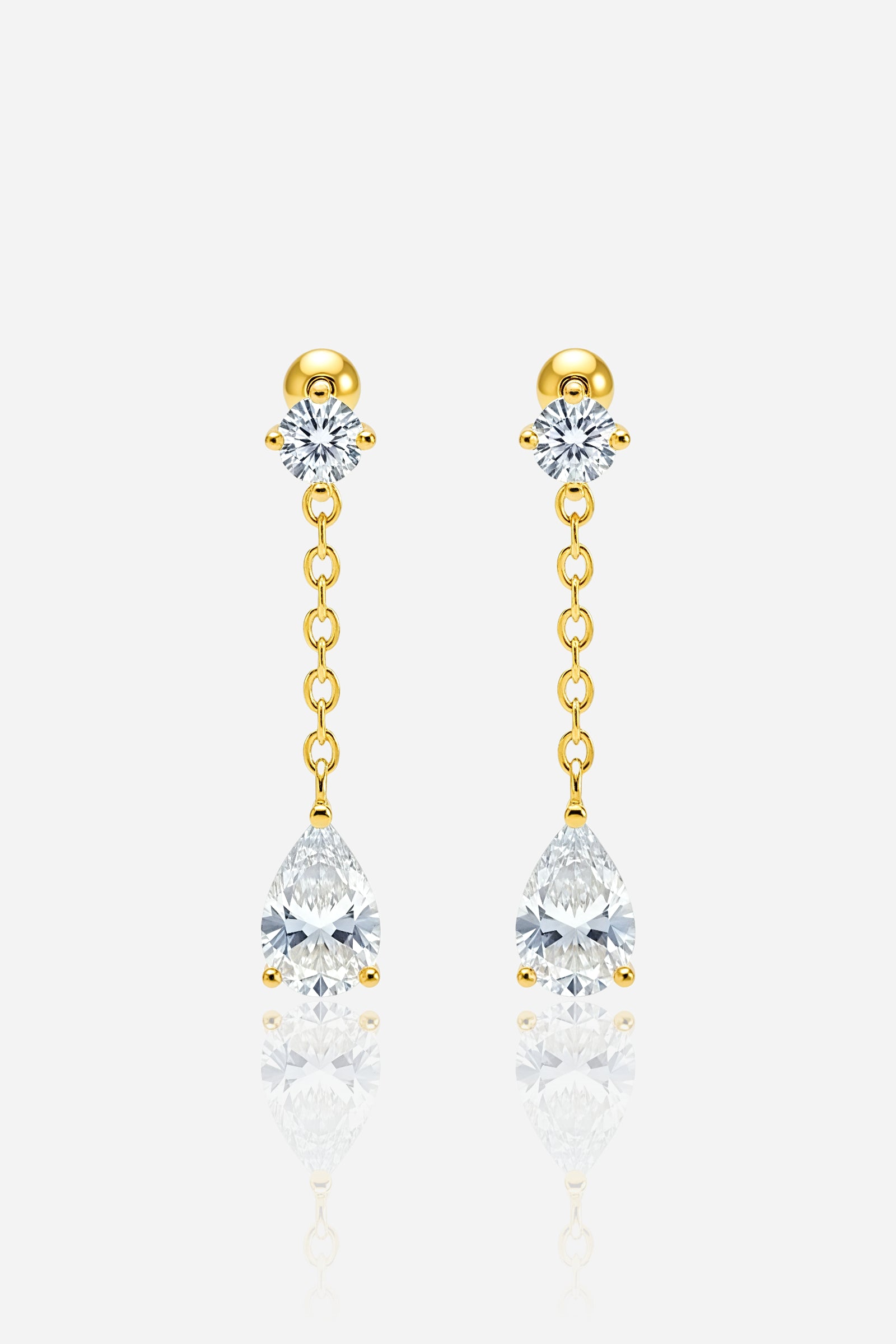 Dangle crystal chain stud earrings in stainless steel with PVD 18K gold plating - GLISTIA