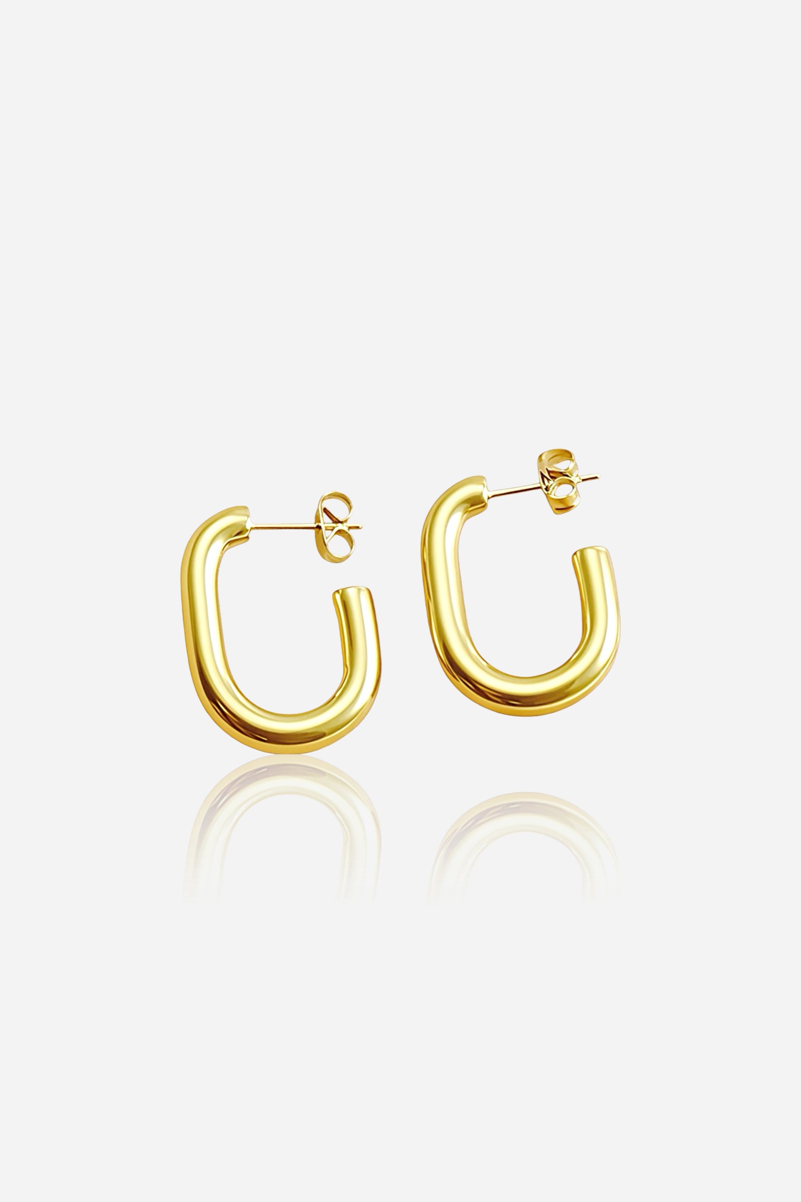 Elara gold hoop earrings in PVD 18K gold plated stainless steel with sleek rounded design – GLISTIA jewellery