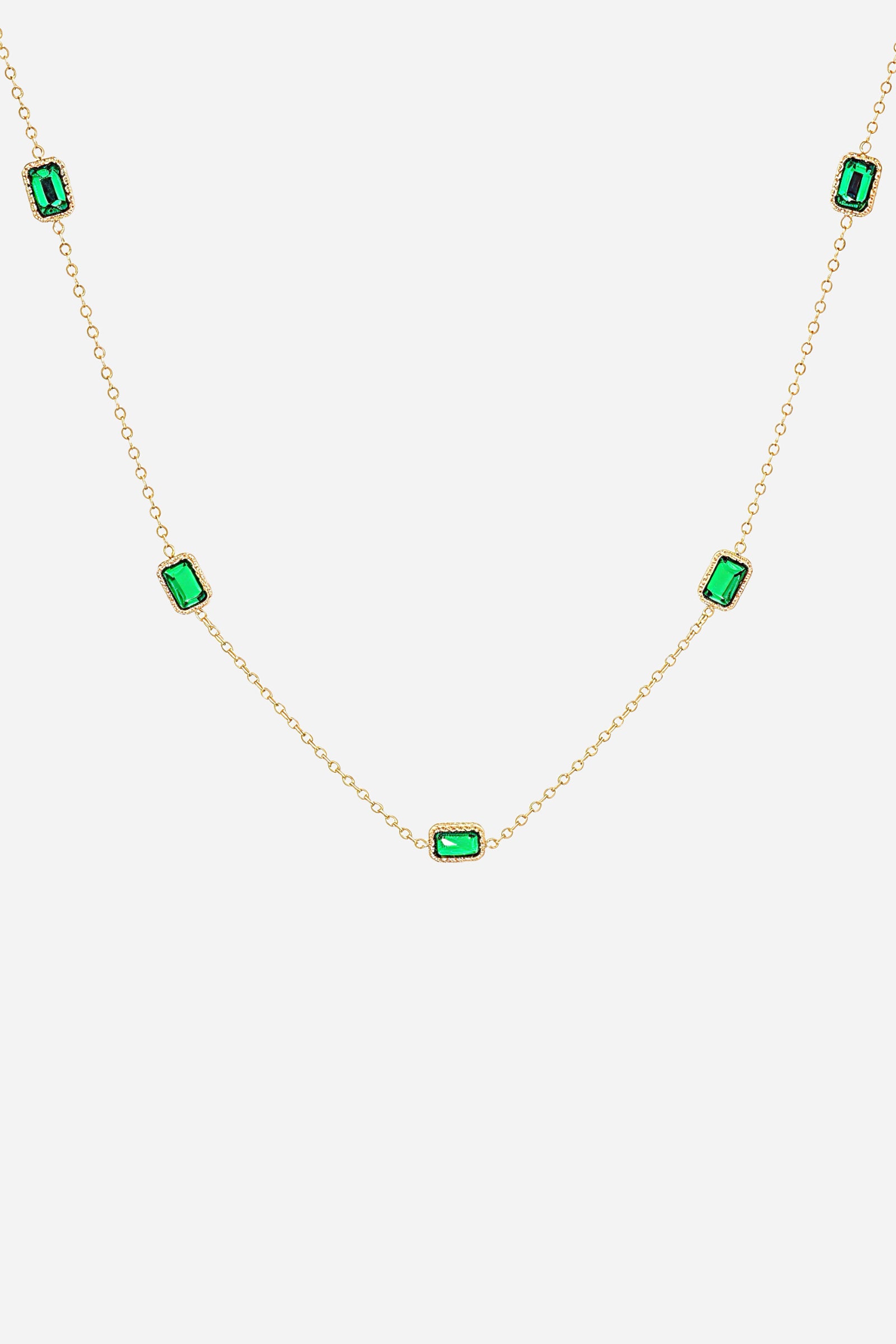 Emerald Accent Necklace with green zircon stones on a gold-plated stainless-steel chain – GLISTIA.