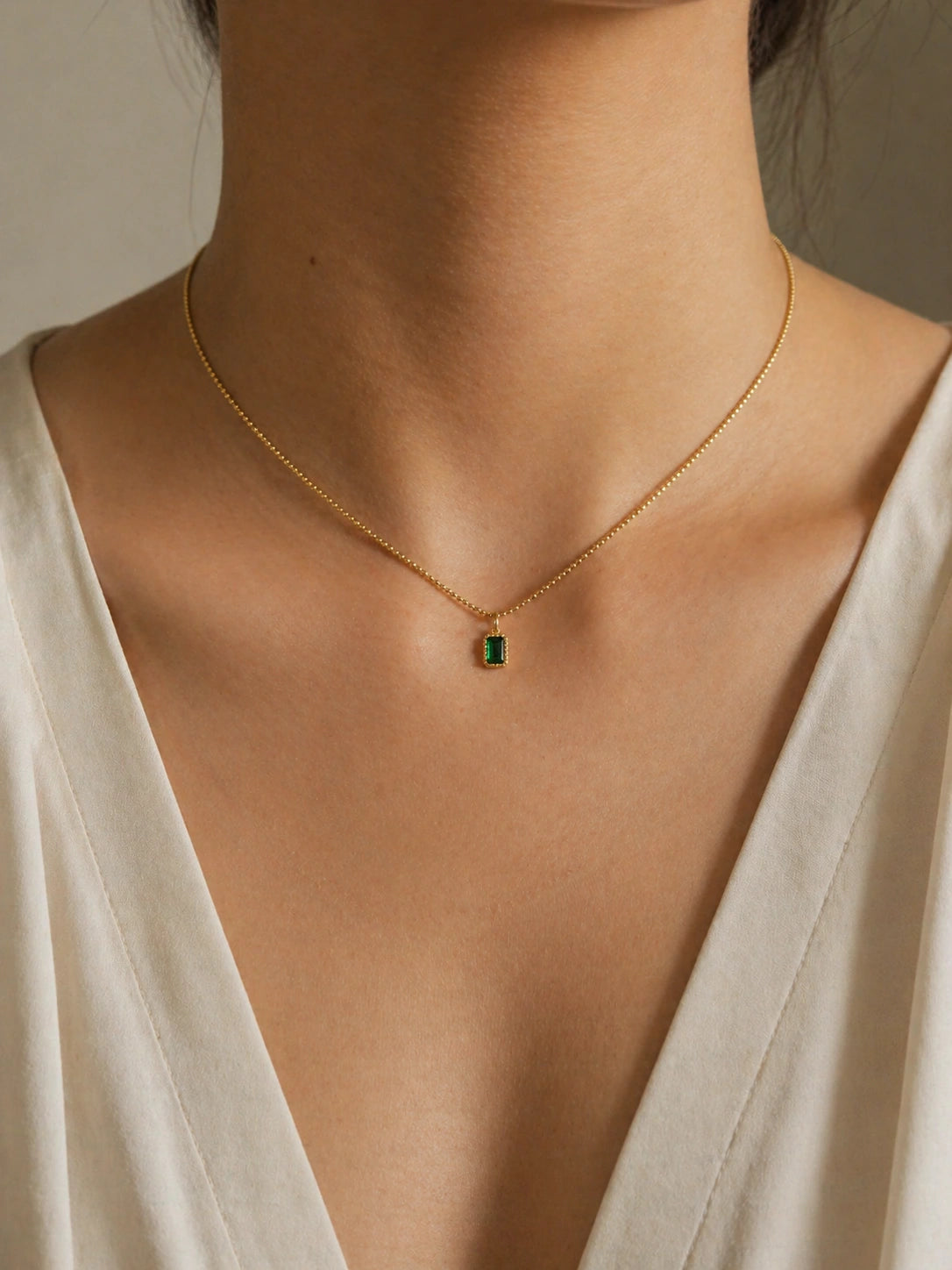 Emerald Radiance Pendant Necklace 18K PVD Gold Plated Green Pendant Necklace.