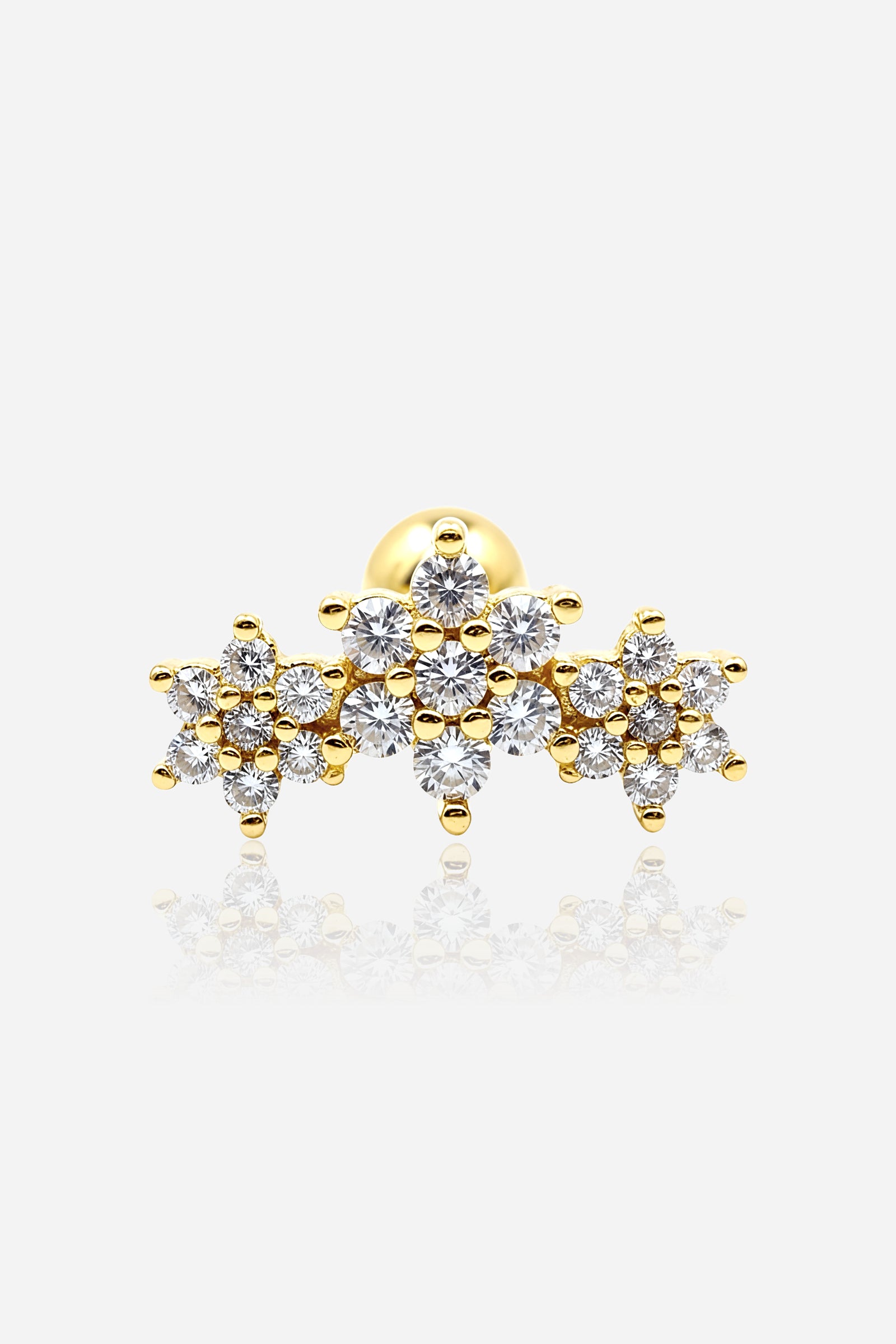 Floral cluster stud earring in PVD 18K gold plated stainless steel with crystal detailing – single piece - GLISTIA