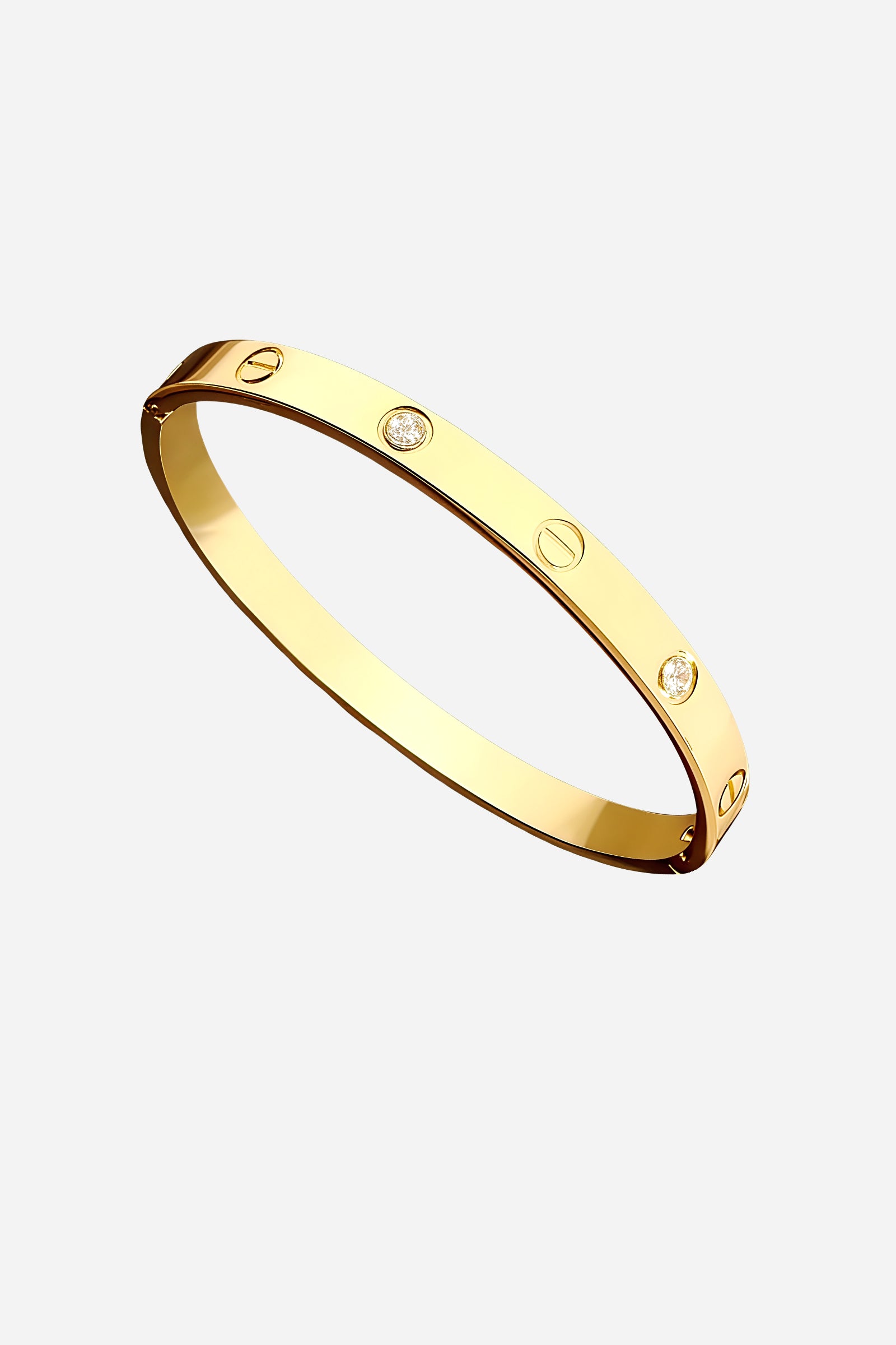 Top-down view of GLISTIA Full Screw & Crystal Bangle displaying sleek circular shape and evenly spaced crystal details.