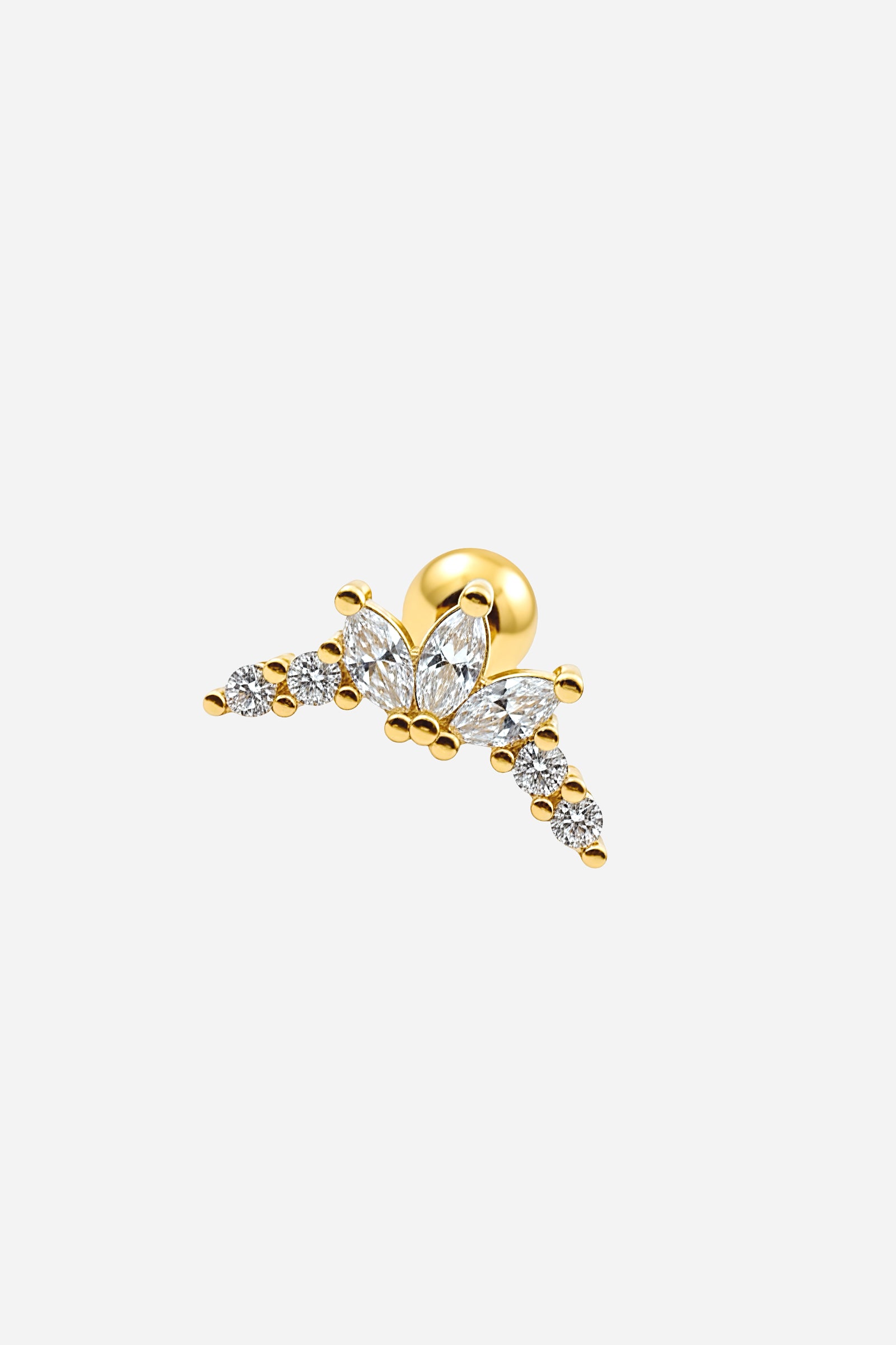 Single gold marquise and round crystal piercing stud with ball-back closure - GLISTIA