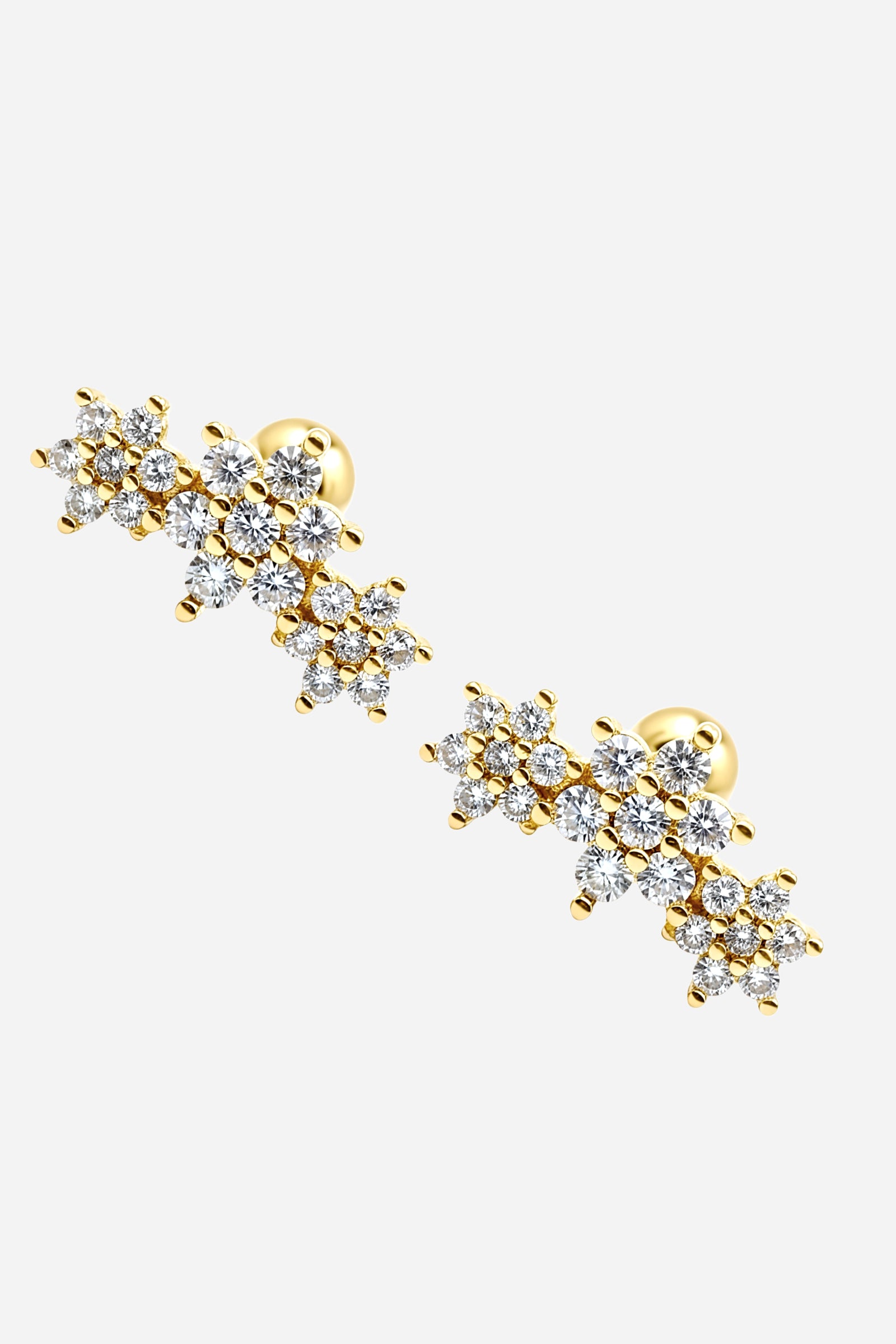 Pair floral crystal cluster piercing earring in stainless steel with PVD gold plating - GLISTIA