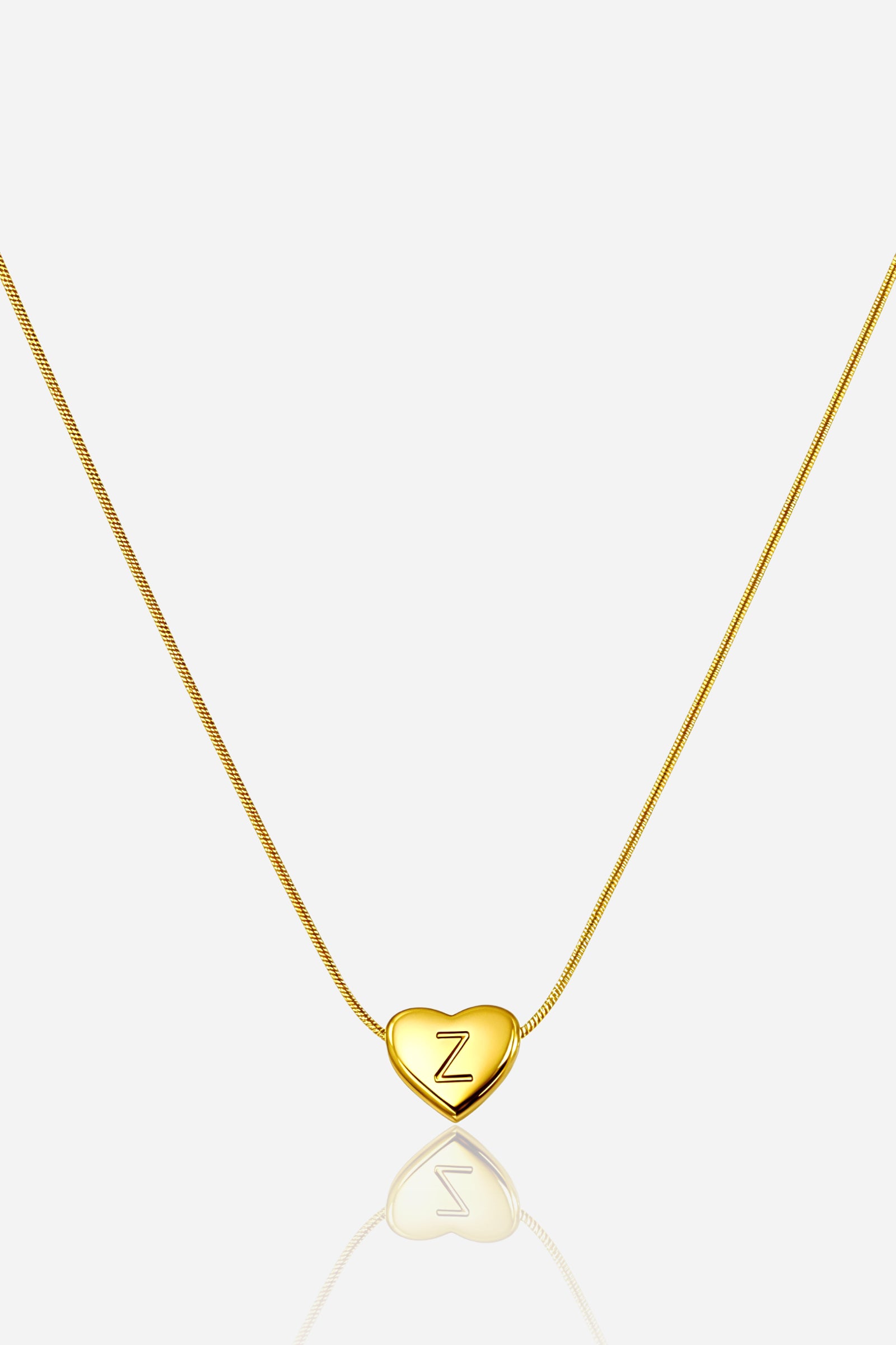 Gold-plated heart initial ‘Z’ necklace with engraved pendant on a snake chain, PVD 18K gold plated stainless steel – GLISTIA