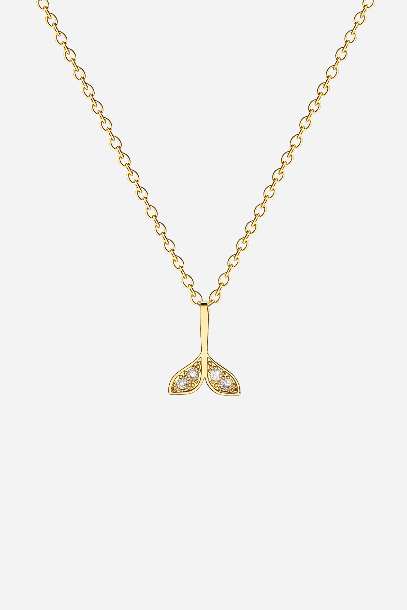 Golden Wave Tail Necklace in PVD 18K gold plated stainless steel – front view | GLISTIA