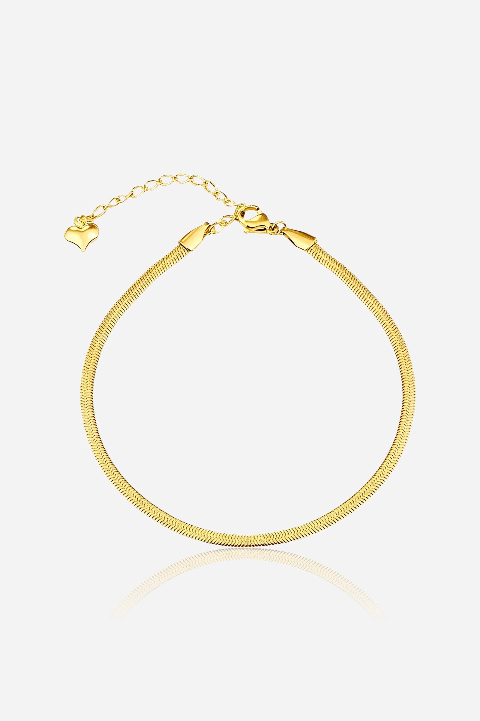 Front view of the Herringbone Anklet in PVD 18K gold plated stainless steel with adjustable chain – GLISTIA.
