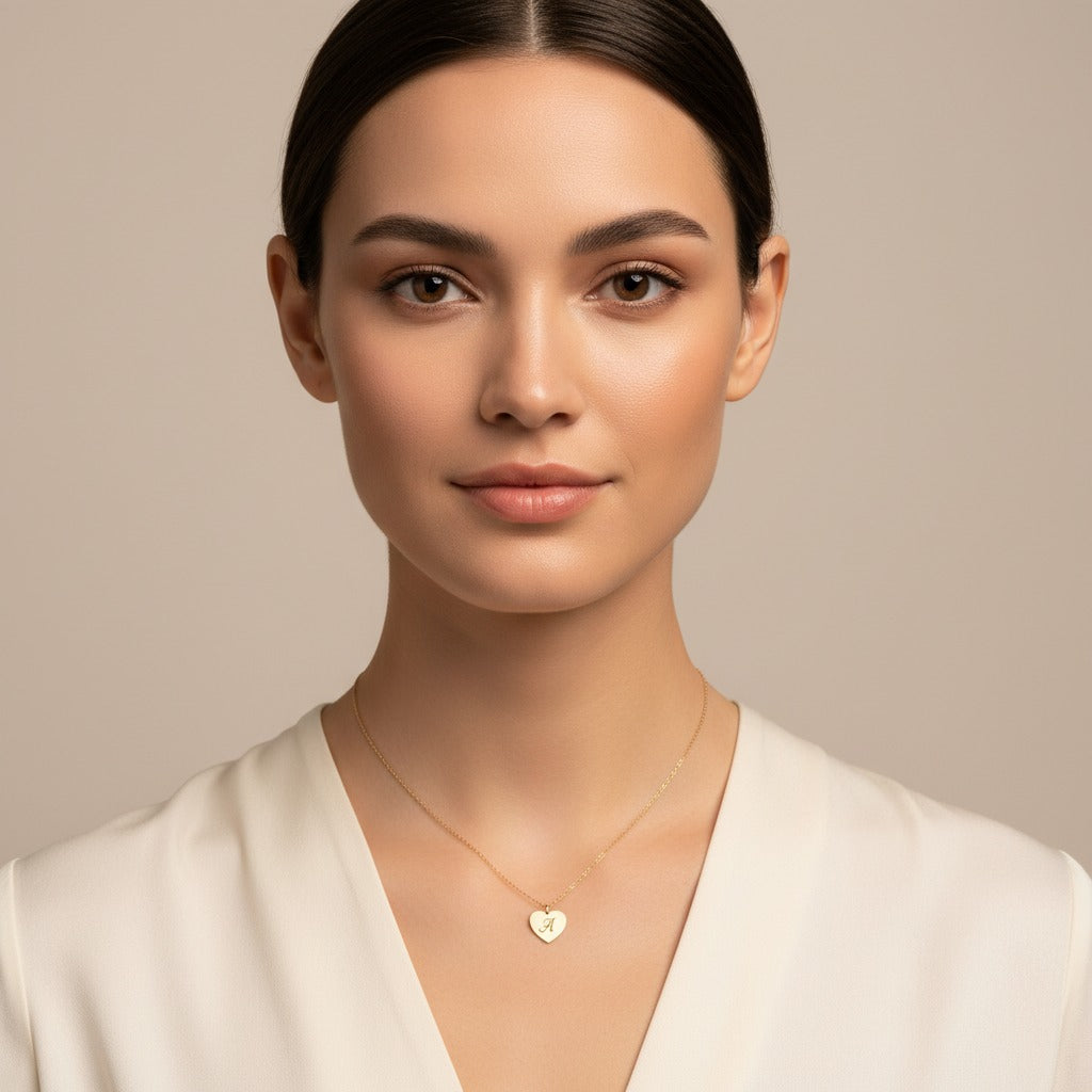 Minimal initial necklace designed to be worn close to the neckline for everyday elegance
