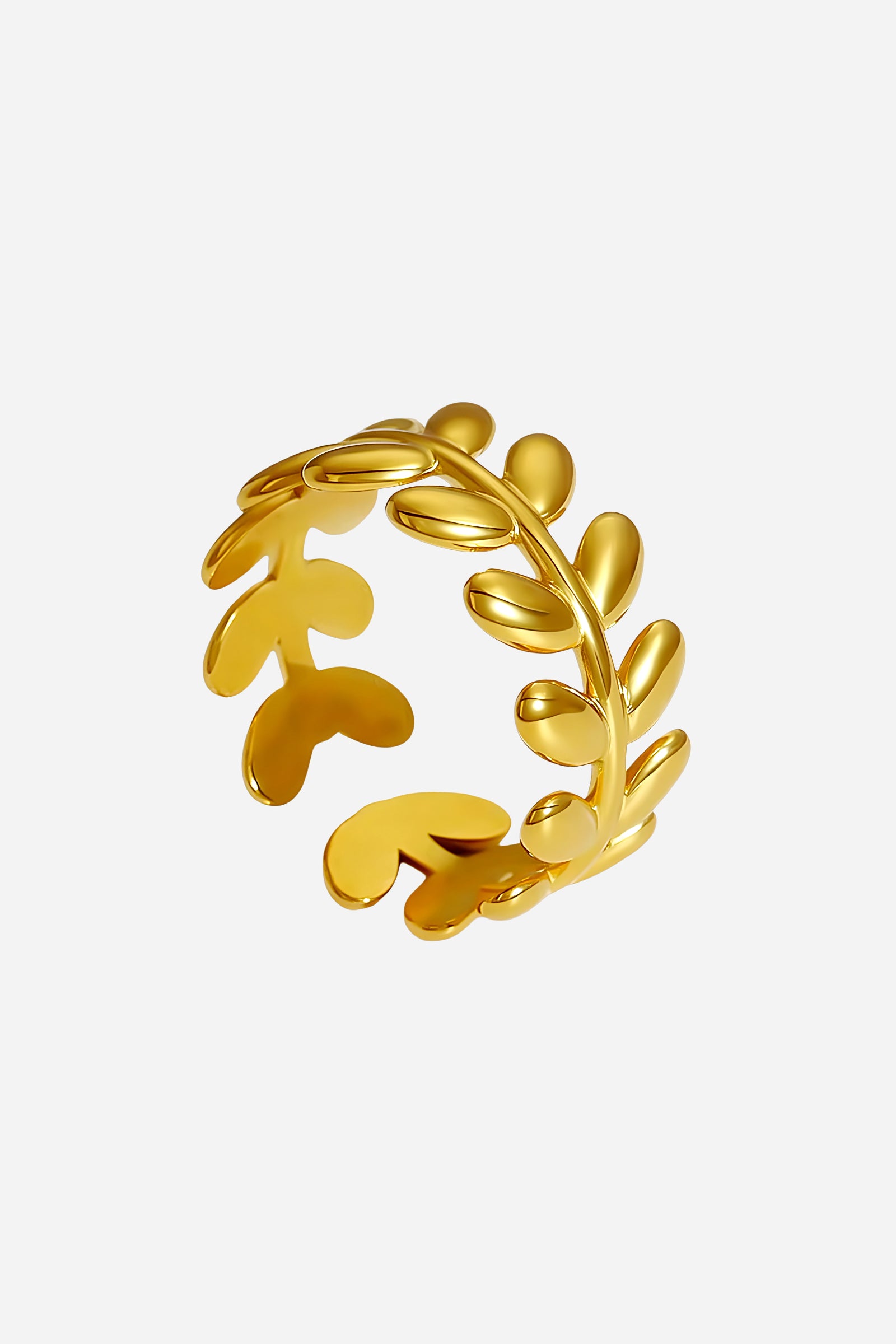 Side-angle image of GLISTIA Leaf Adjustable Ring showcasing the open-back design and rounded leaf elements.