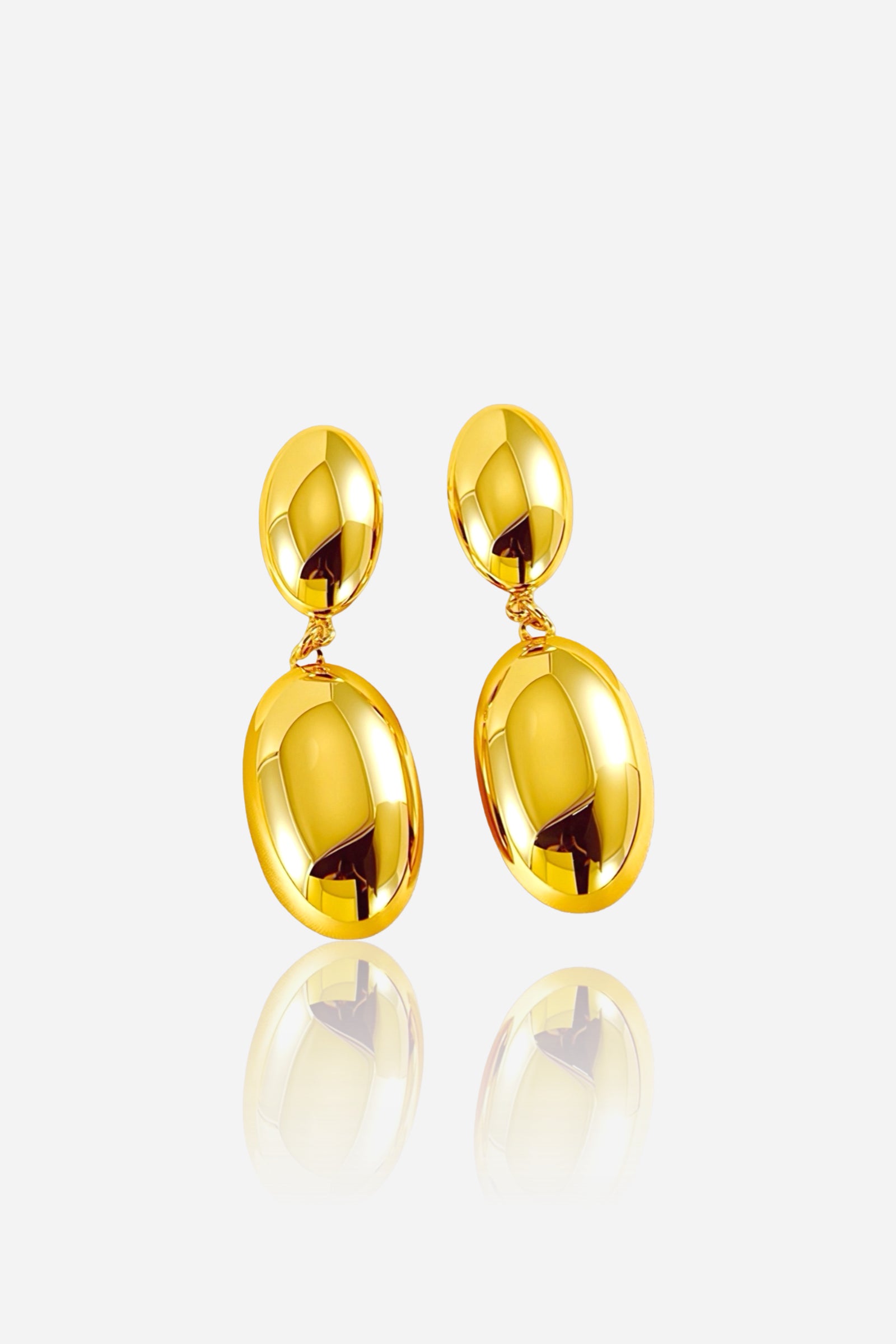 Elegant long oval drop earrings crafted from stainless steel with a radiant PVD 18K gold plated finish, featuring a double-oval linked design for a sleek and polished look – GLISTIA.