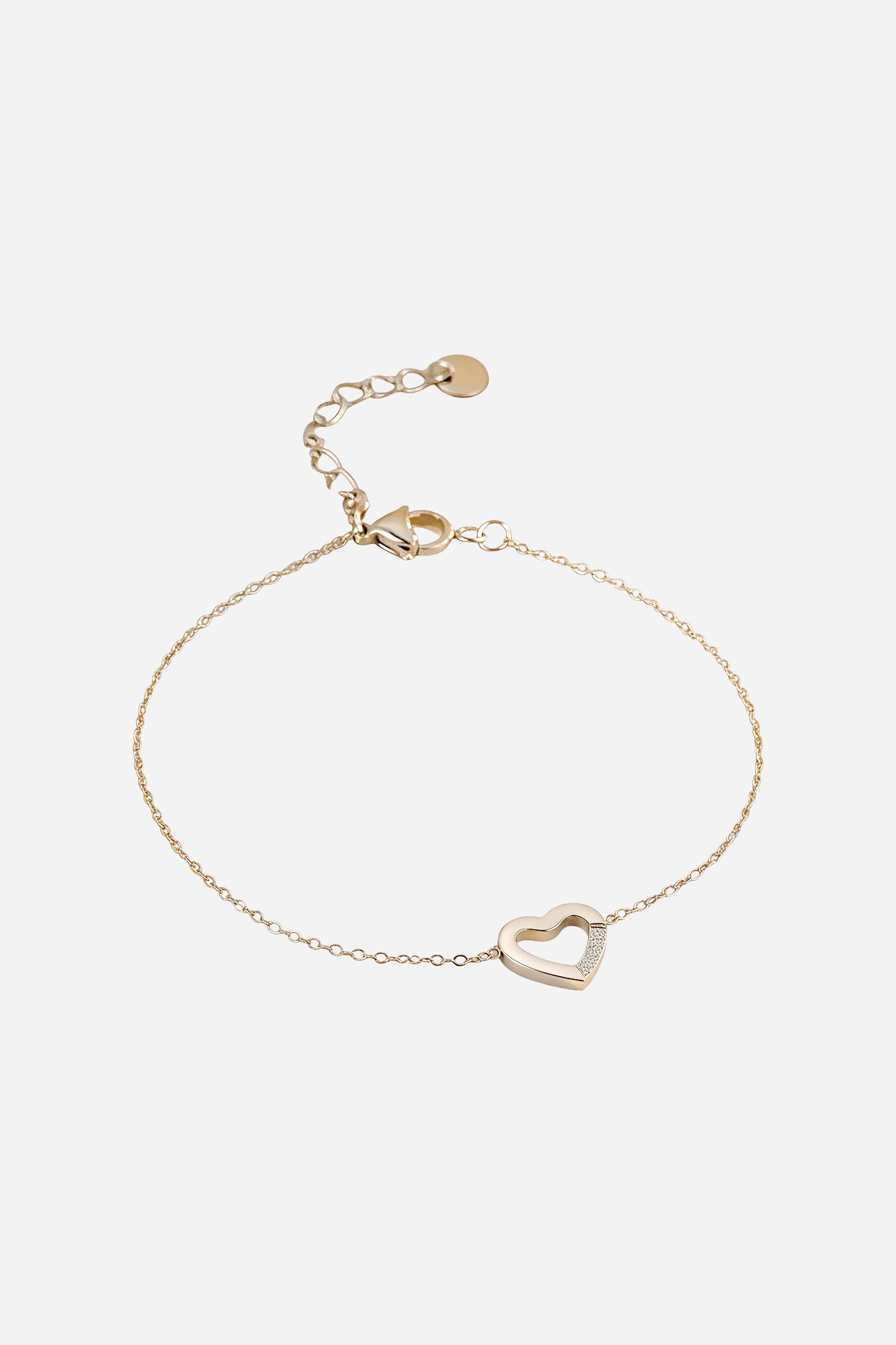 Side angle of Open Heart silver bracelet featuring polished stainless steel chain - GLISTIA