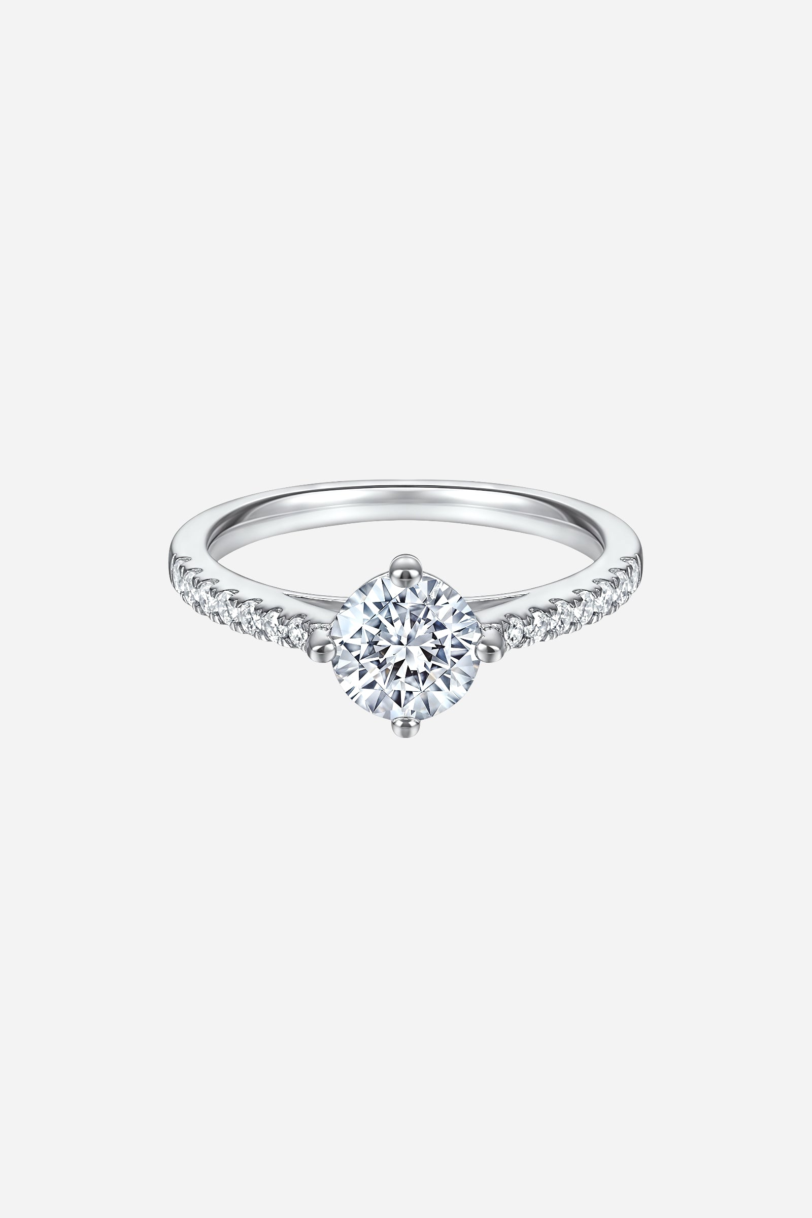 Top-view of GLISTIA sterling silver solitaire ring featuring a high-gloss mirror finish and sparkling round zircon.