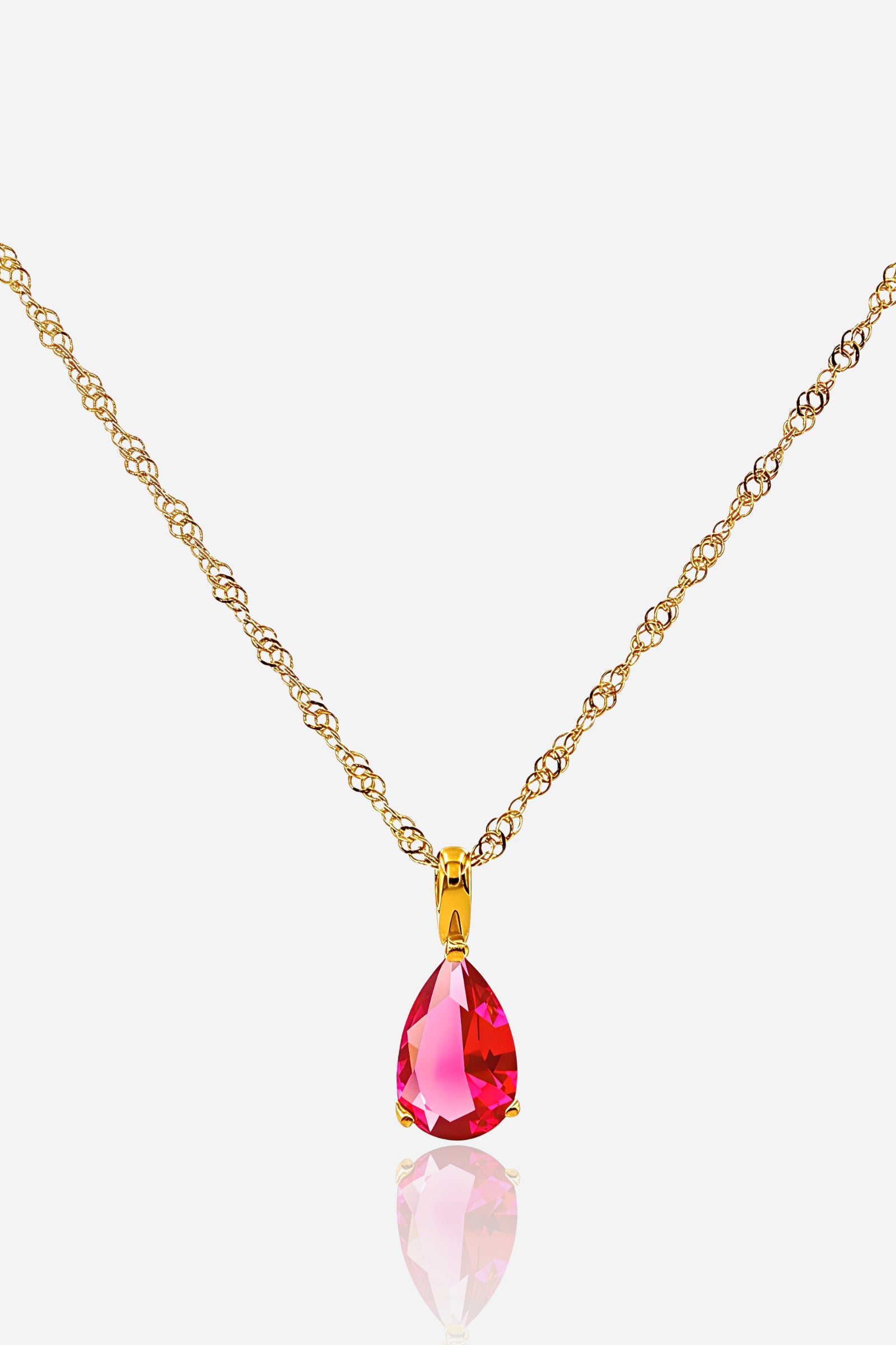 Ruby Birthstone Necklace for July with pear-cut red zircon on 18K gold plated chain – GLISTIA