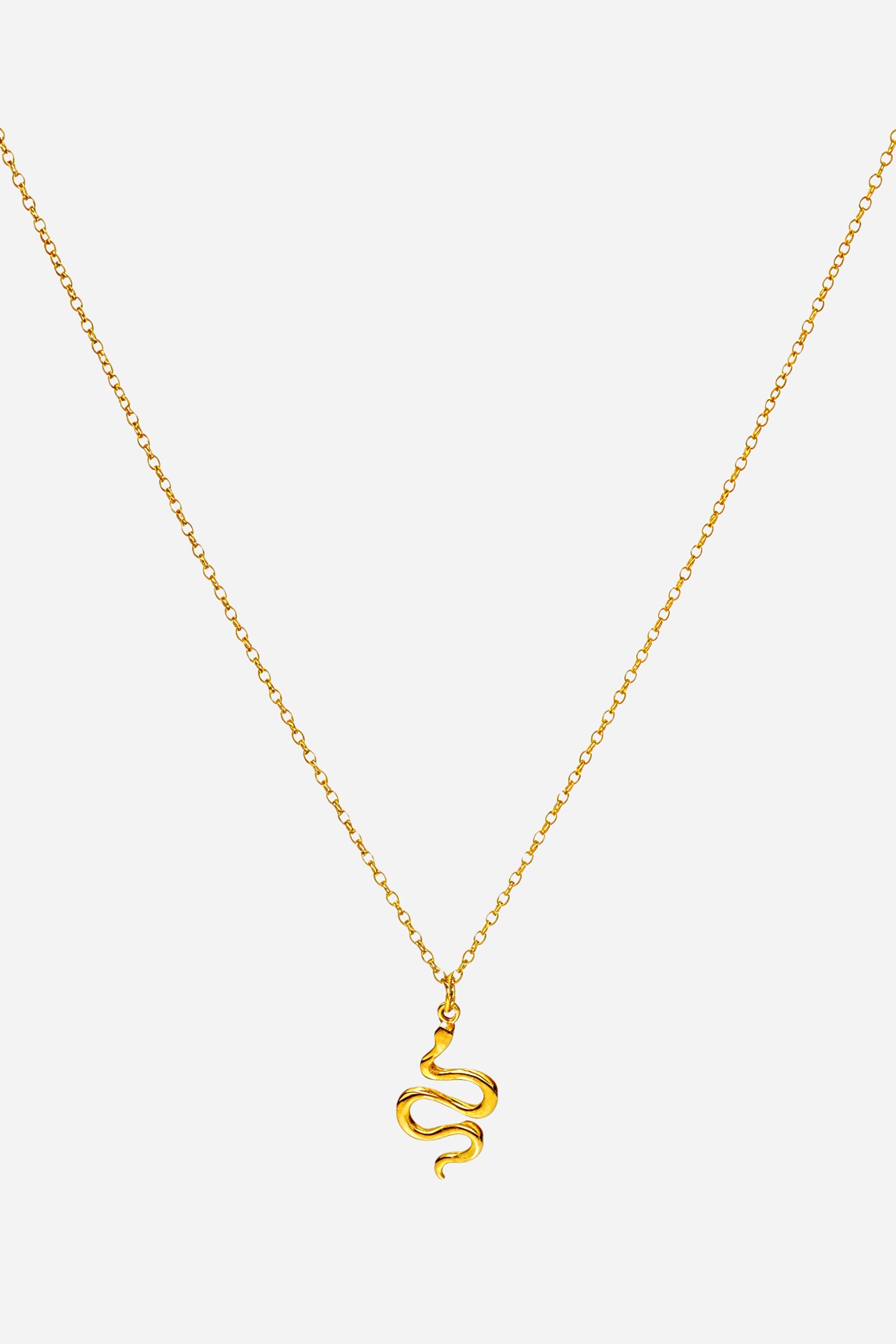 Close-up shot of GLISTIA Serpentine gold charm showing fluid snake design.