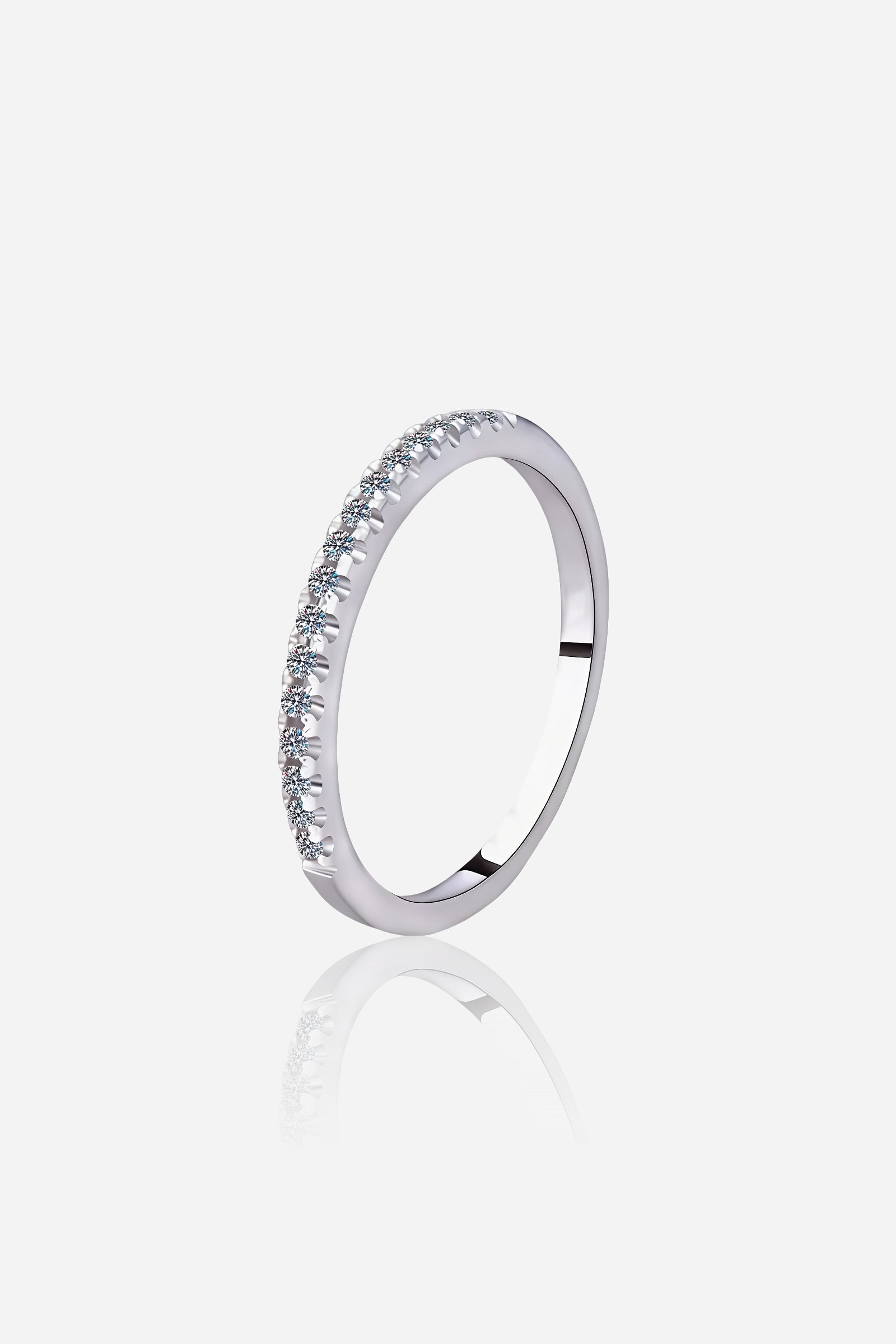 GLISTIA Slim Round Pavé Band Ring front view in 925 sterling silver with rhodium coating and delicate pavé zircon setting.