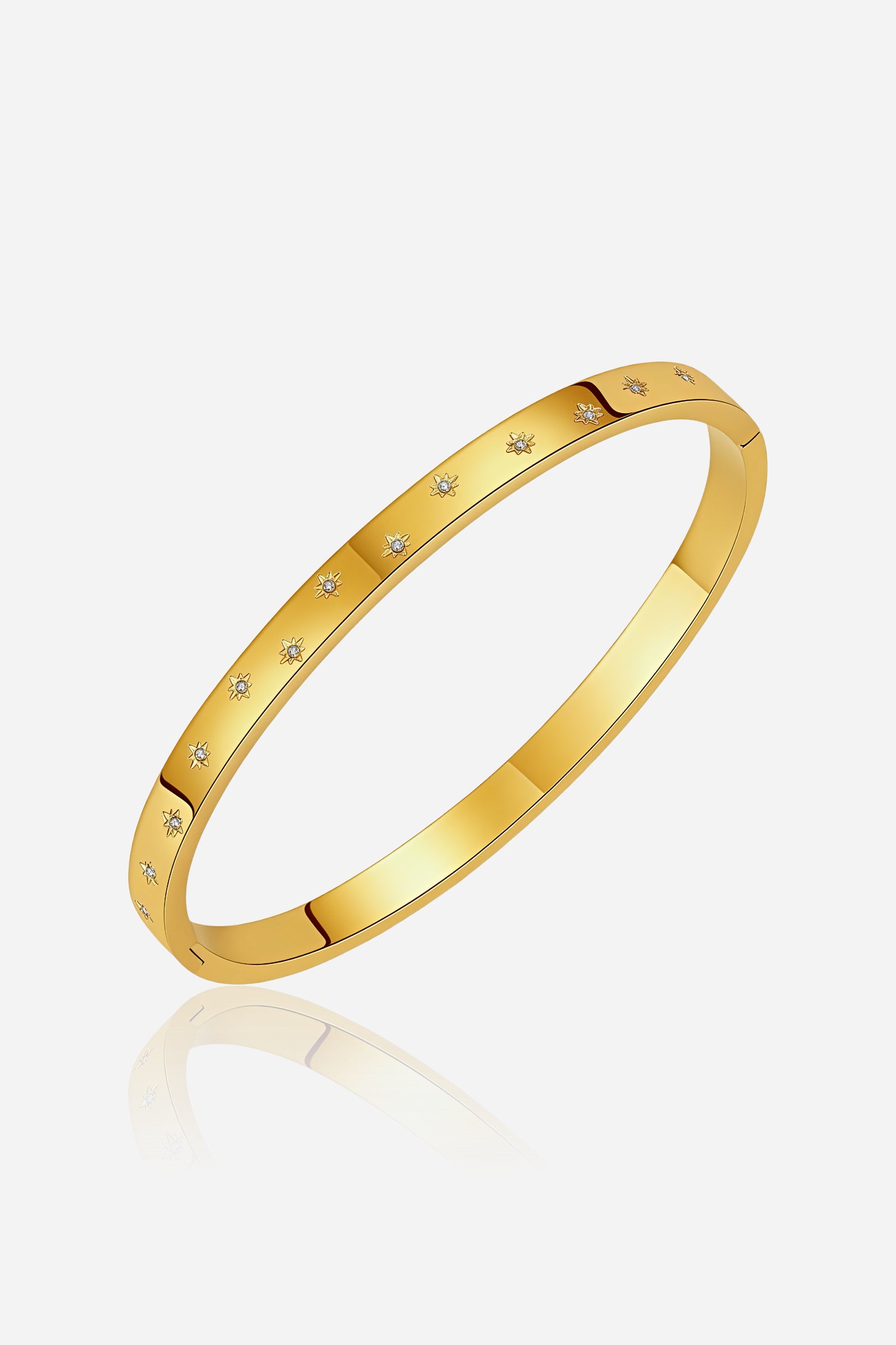 Top view of GLISTIA Star Crystal Bangle highlighting the uniform arrangement of star-set cubic zirconia details across the surface.
