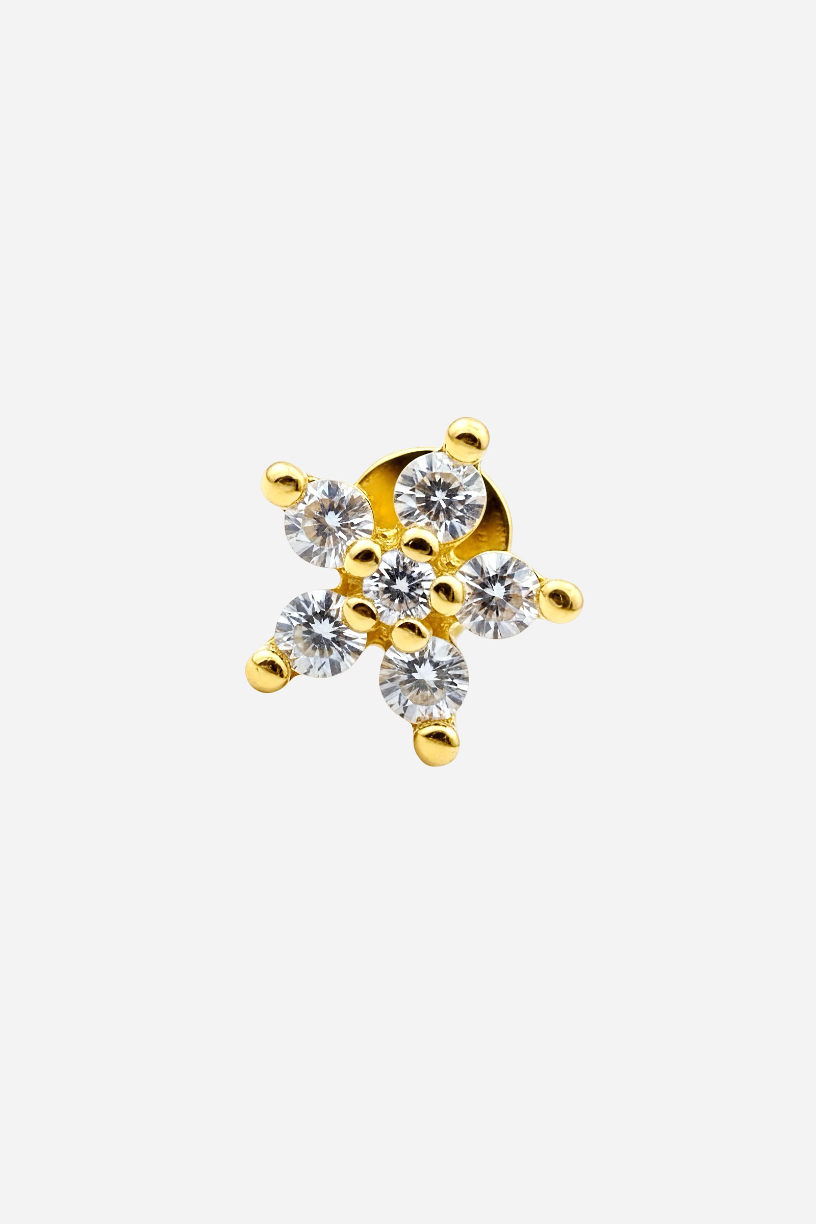 Gold star cubic zirconia piercing earring with flat-back screw side angle - GLISTIA