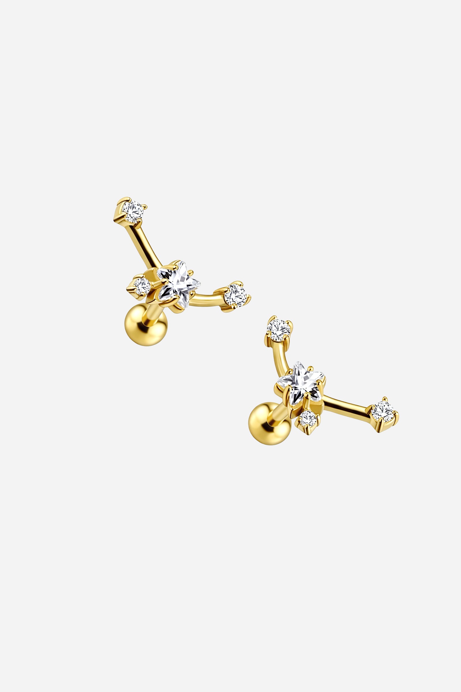 Side view of the 18K gold plated Star Curve Crystal Stud Earring with zirconia accents - GLISTIA