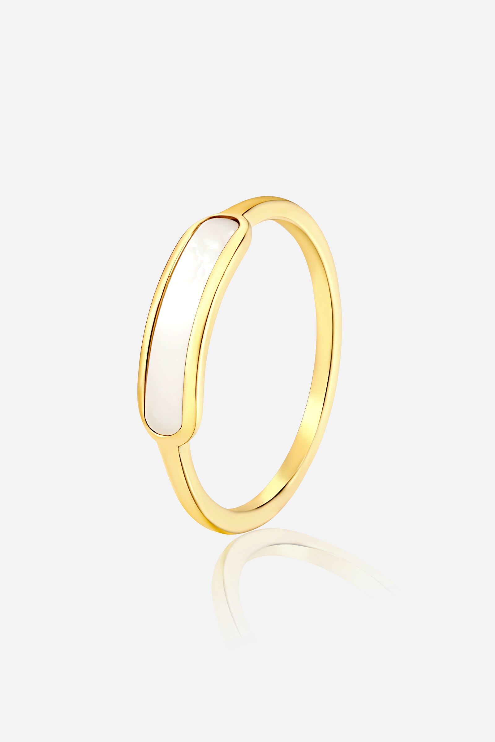 GLISTIA White Enamel Bar Ring front view in PVD 18K gold plated stainless steel with smooth enamel inlay.