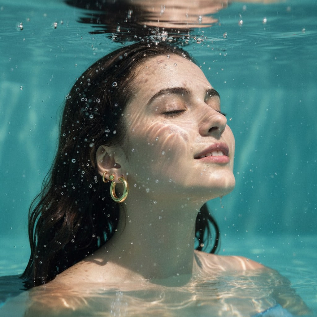 18K PVD gold plated earrings over stainless steel or Sterling Silver 925, water-safe, tarnish-resistant, and designed for comfortable everyday wear.