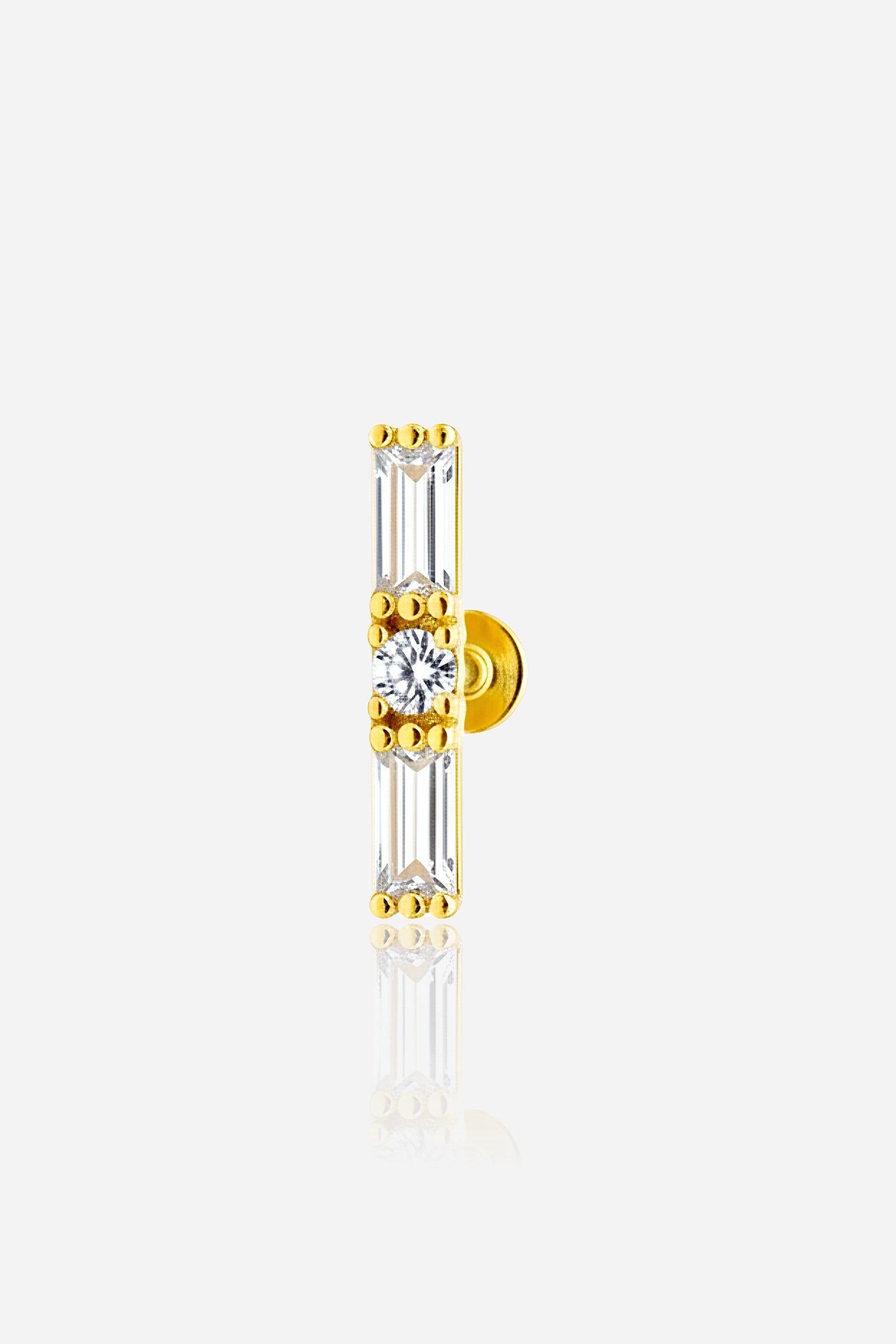 Baguette crystal piercing earring in 18K gold plated stainless steel – single stud- GLISTIA