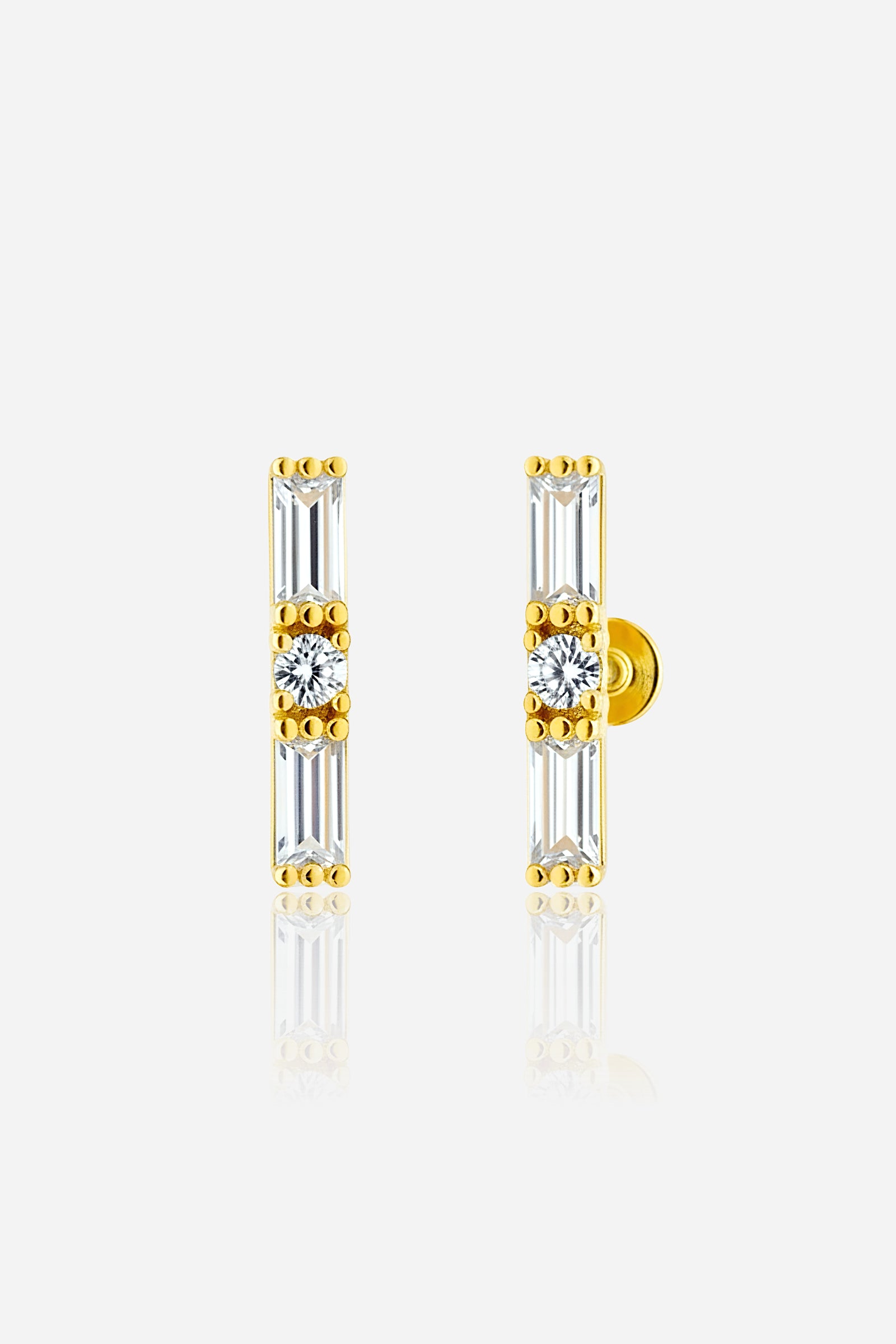 Baguette Crystal Piercing Earrings in 18K PVD gold plated stainless steel