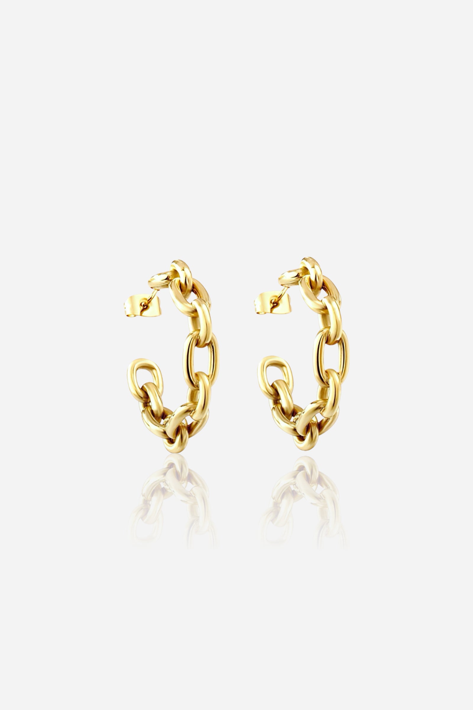 Chain link hoop earrings in PVD 18K gold plated stainless steel – bold statement jewellery by GLISTIA