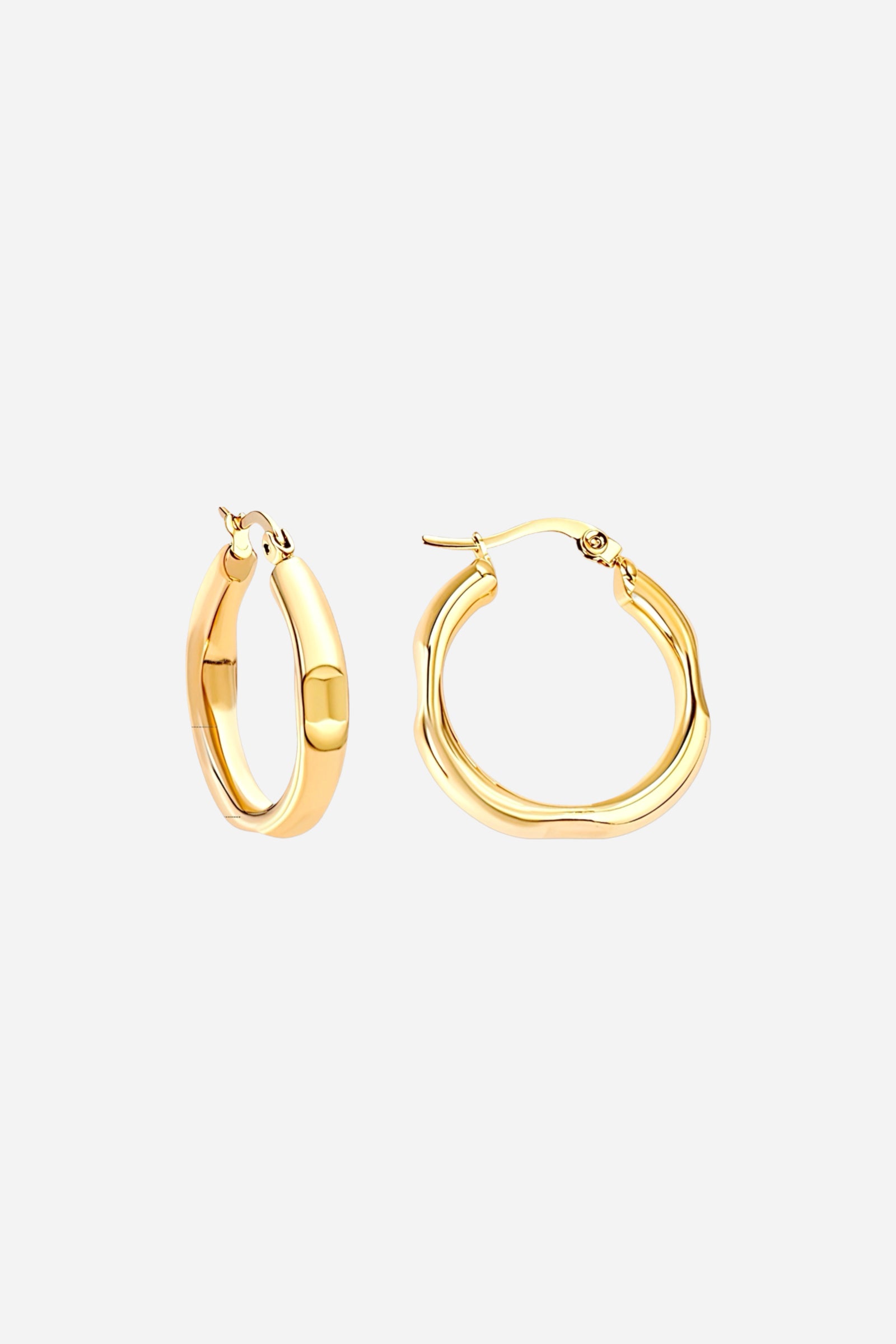 Chunky gold hoop earrings in 18K PVD gold plated stainless steel, showcasing a smooth rounded profile with high-gloss finish — GLISTIA luxury jewellery