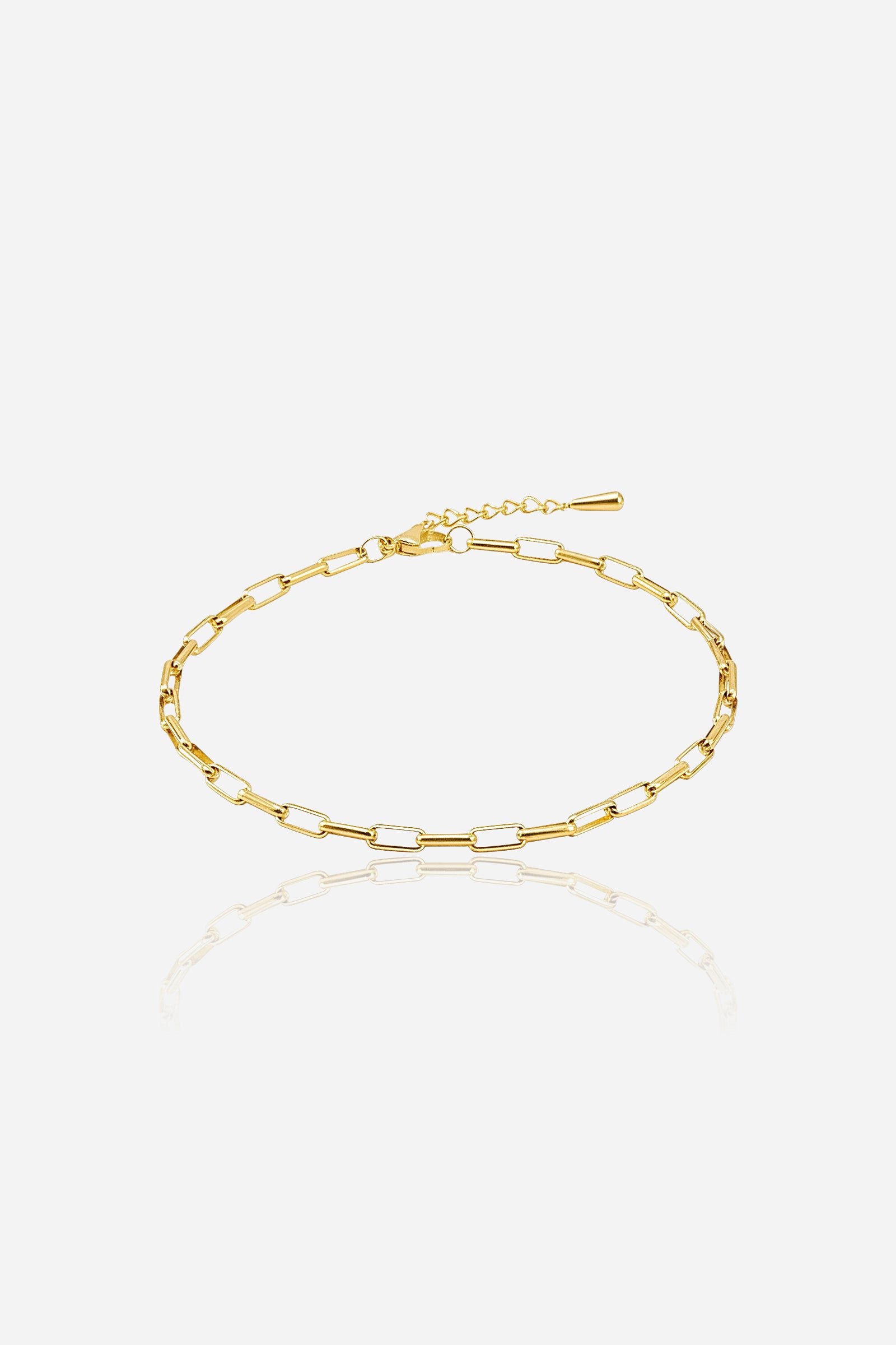 Classic box link bracelet in PVD 18K gold plated stainless steel, front view – GLISTIA.