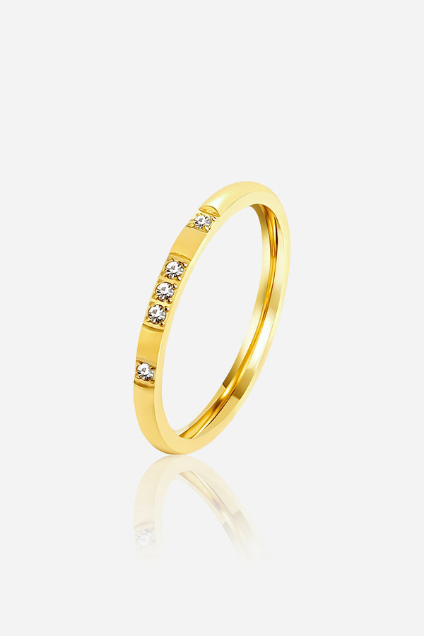 Crystal Accent Slim Band Ring in 18K PVD gold plated stainless steel
