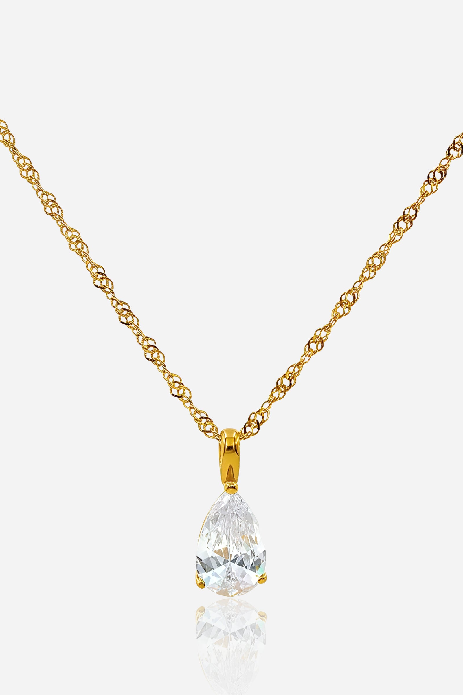 Top view of April crystal birthstone necklace with teardrop crystal zircon stone – GLISTIA