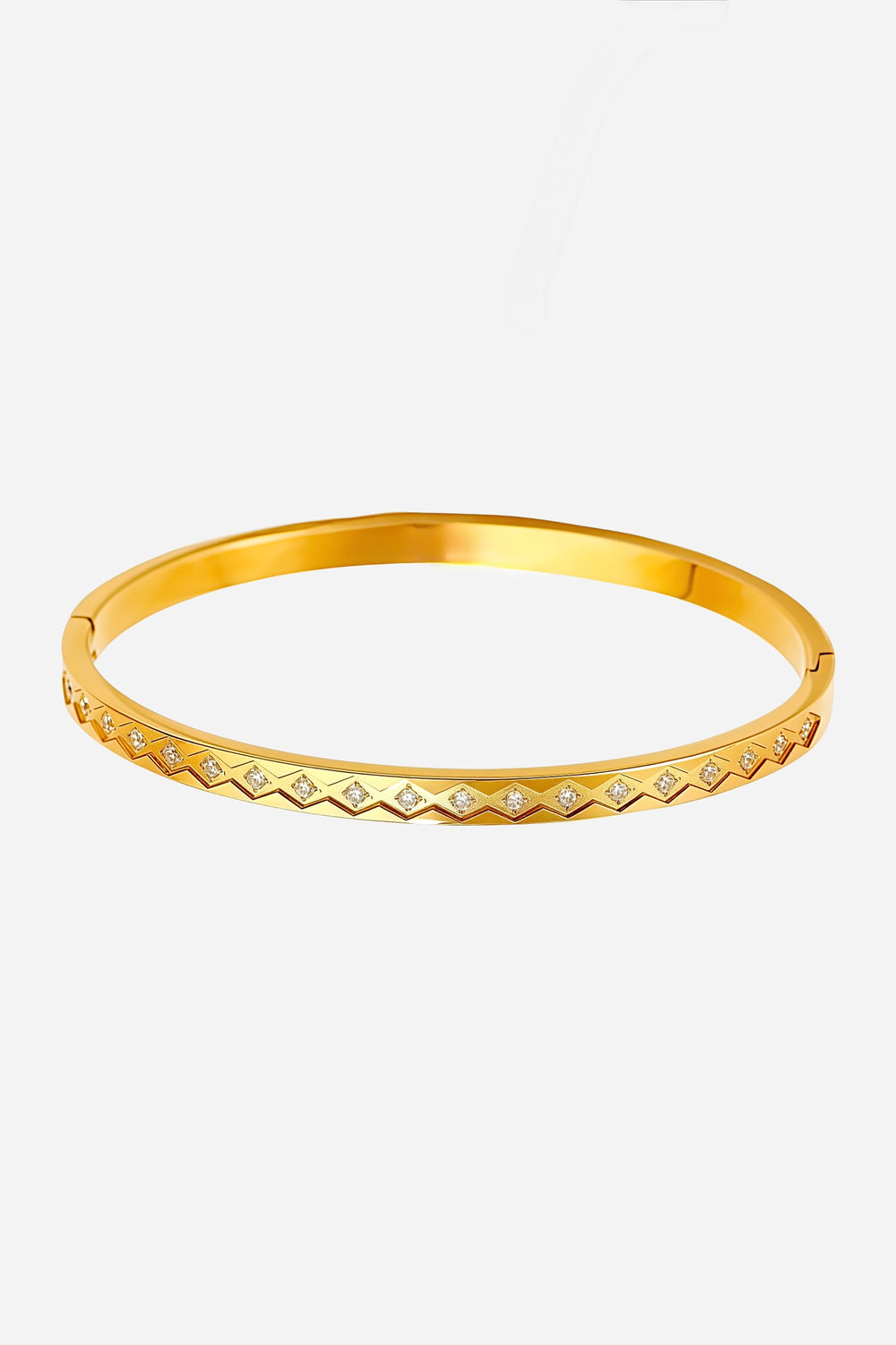 Diamond Pattern Crystal Bangle | 18K Gold Plated | GLISTIA