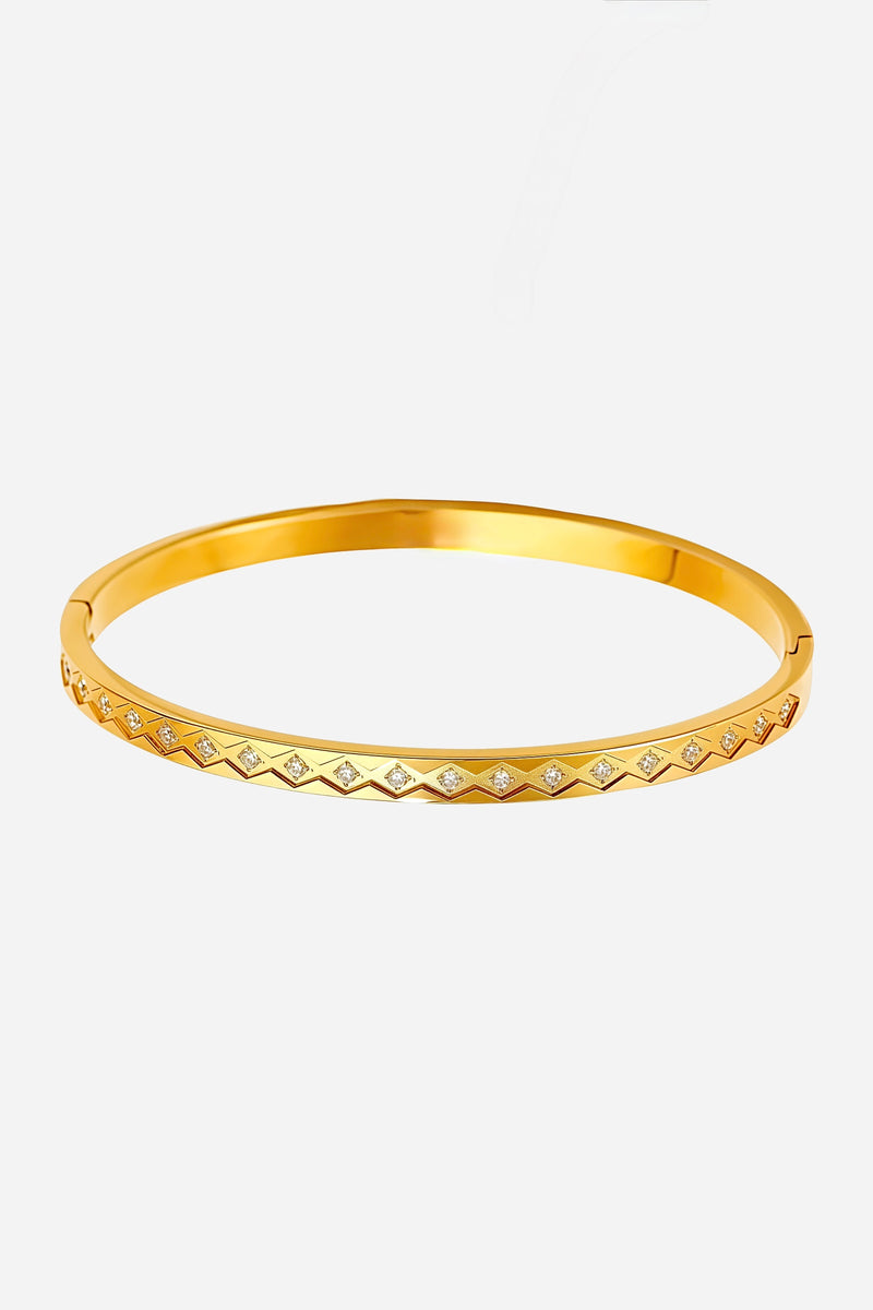 Diamond Pattern Crystal Bangle | 18K Gold Plated | GLISTIA