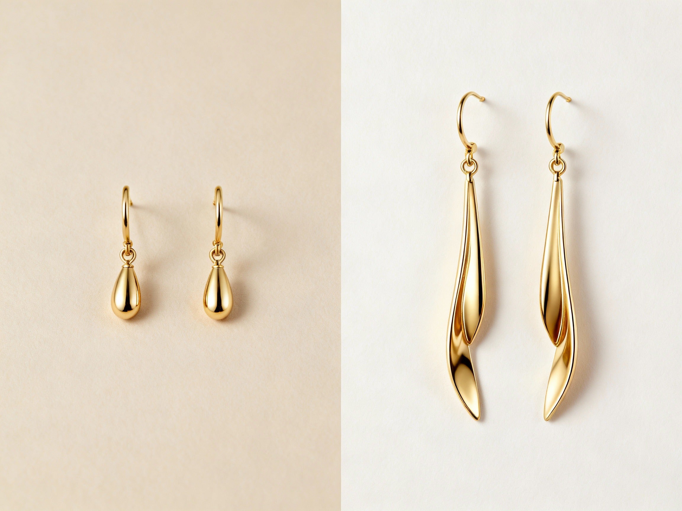 Drop earrings and dangle earrings showing the difference in length and movement
