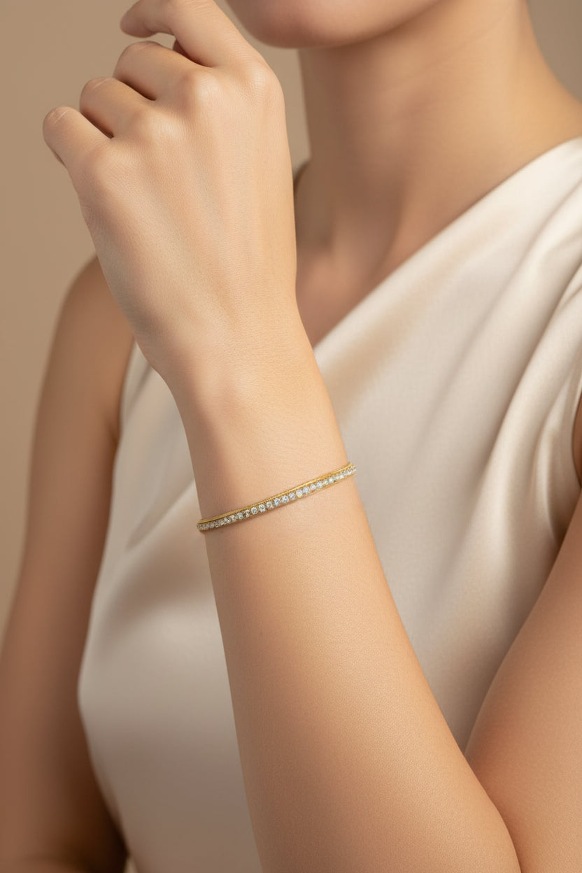 Dual Chain Tennis bracelet in 18K PVD gold plated stainless steel with elegant crystal chain detailing