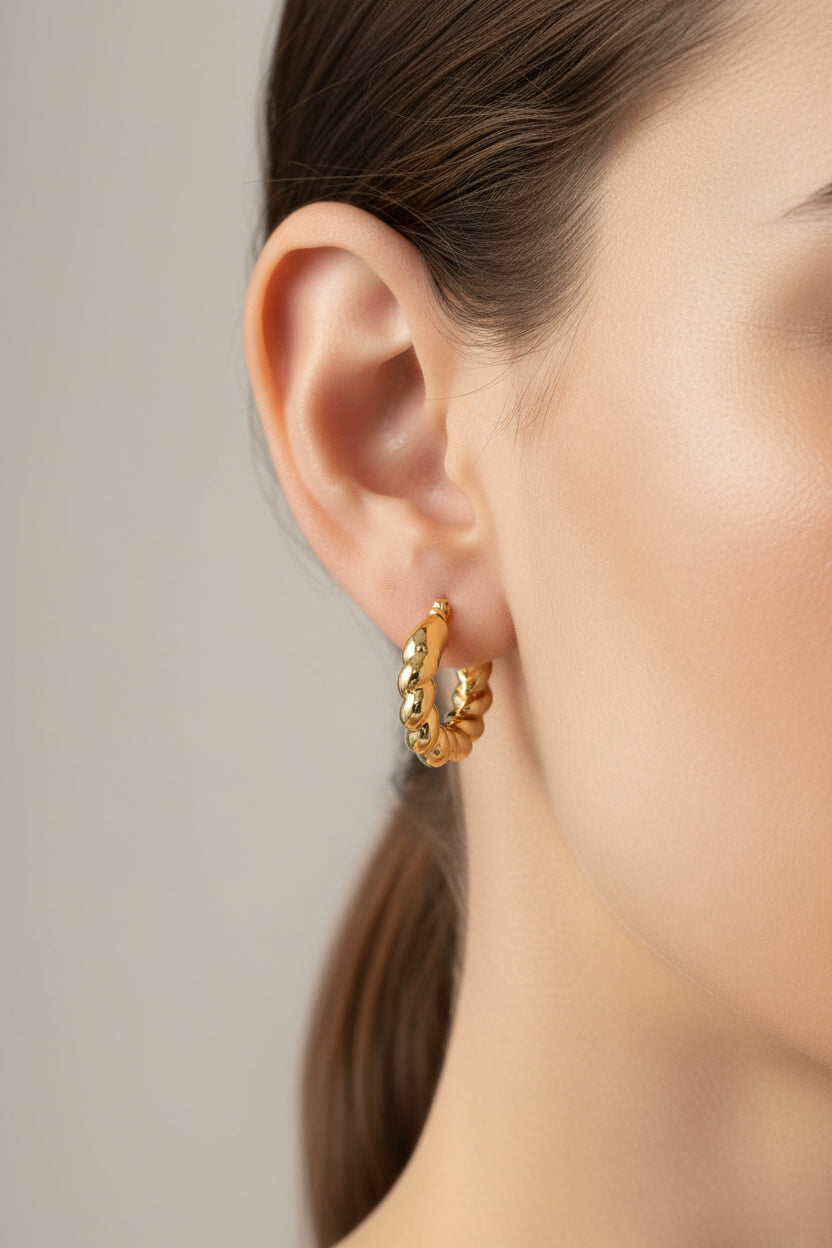 Braided twist gold hoop earrings by GLISTIA with polished 18K PVD gold finish