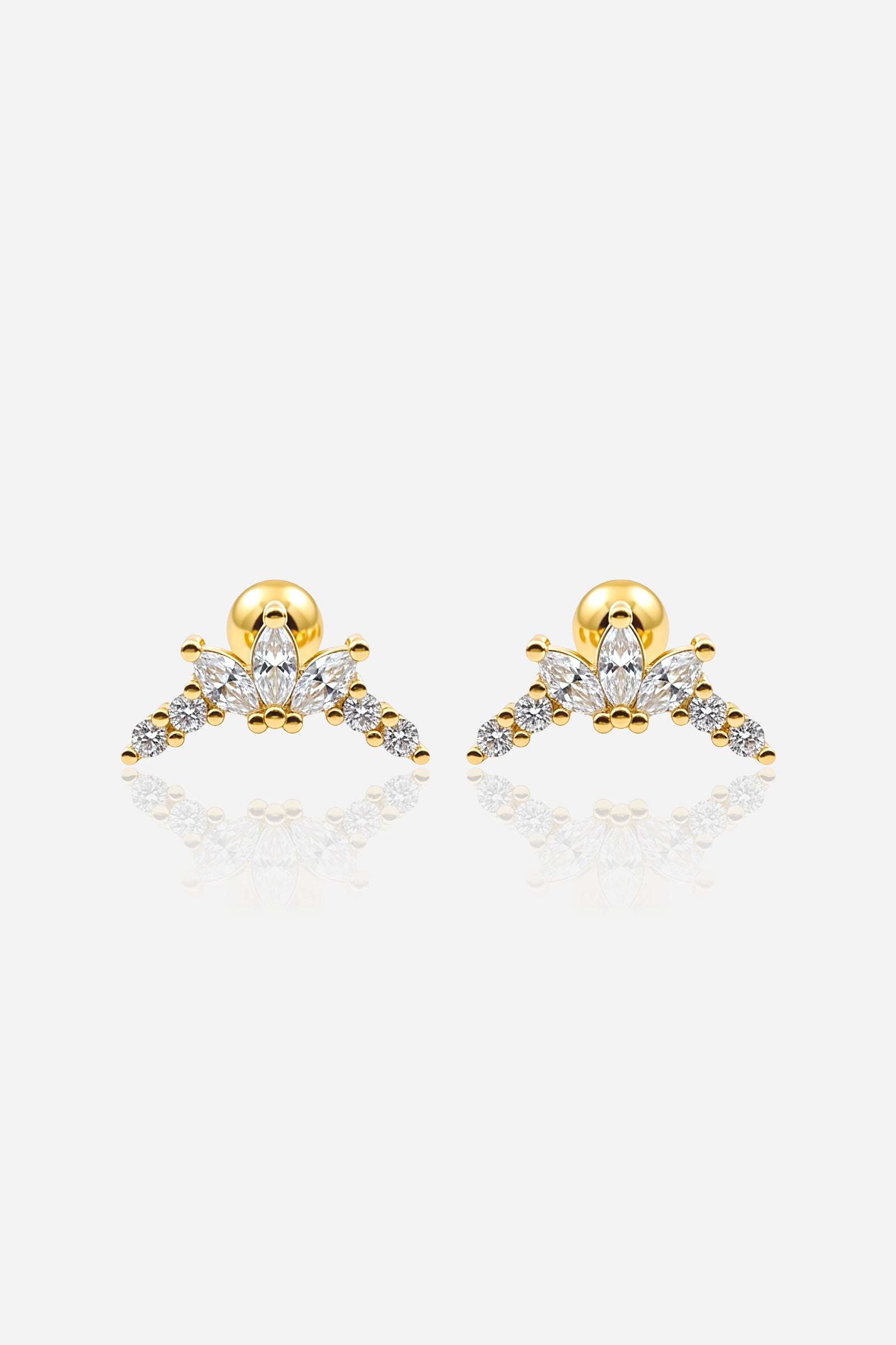 Marquise cluster stud earring with 18K gold plated finish and cubic zirconia crystals – GLISTIA.