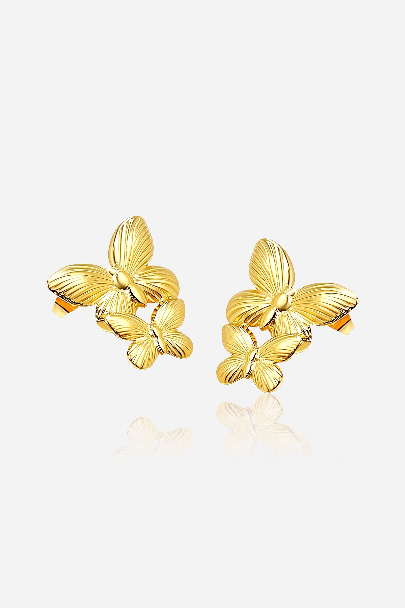 Gold butterfly stud earrings with double butterfly design – GLISTIA