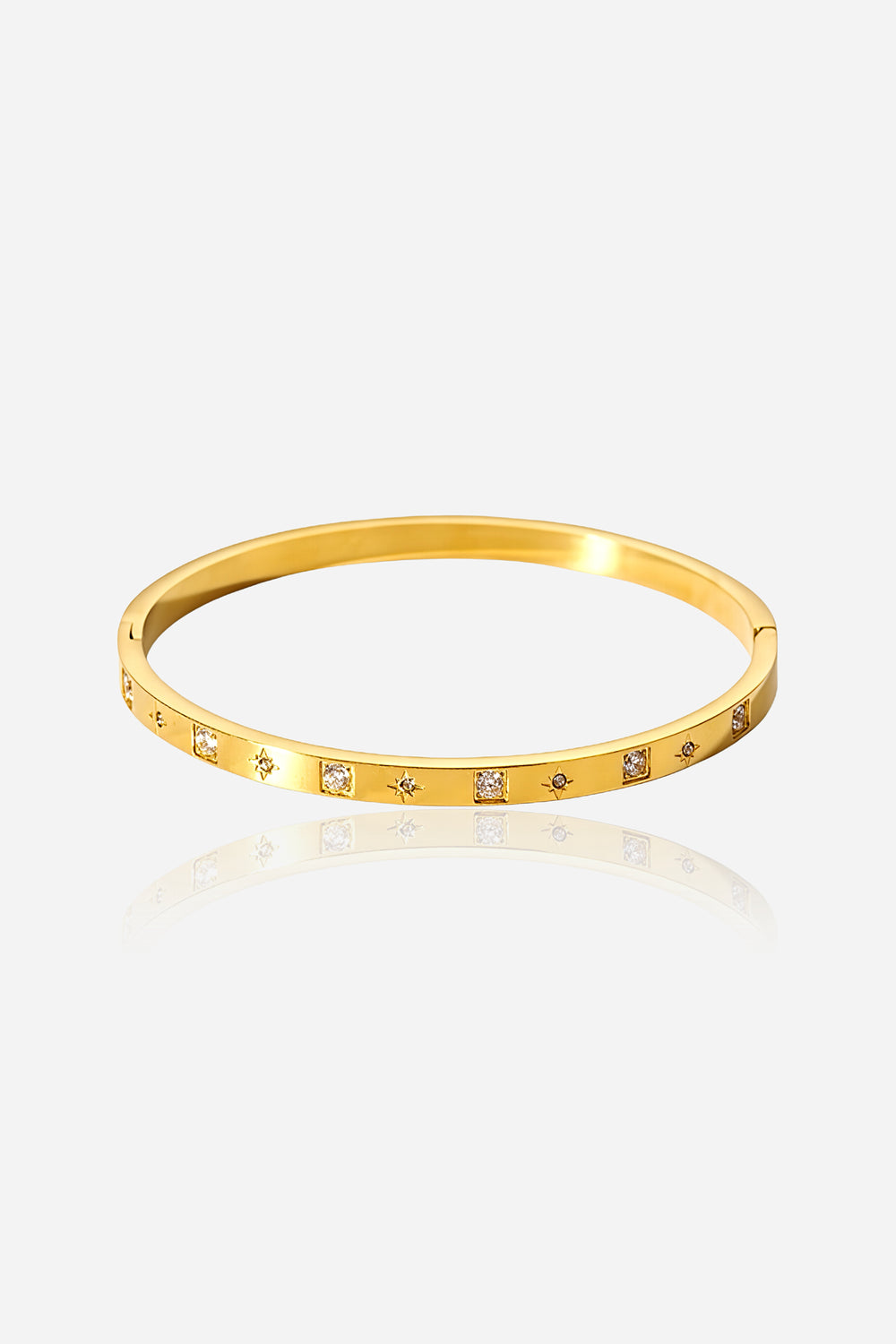 Gold Cubic Accent Bangle | 18K Gold Plated Stainless Steel | GLISTIA