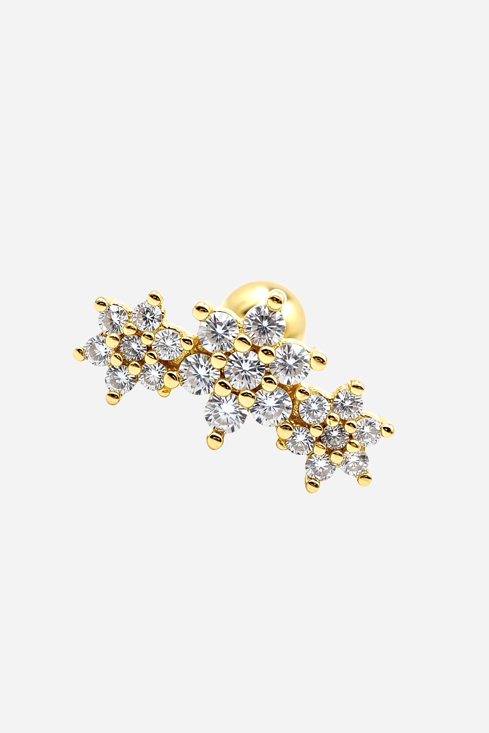 Delicate 18K gold plated floral crystal stud earring designed for helix, cartilage, or lobe piercings - GLISTIA