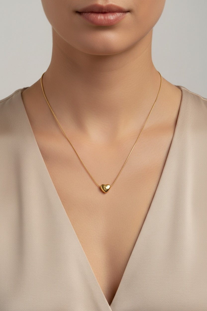 Gold-plated heart initial C necklace in 18K PVD gold plated stainless steel by GLISTIA