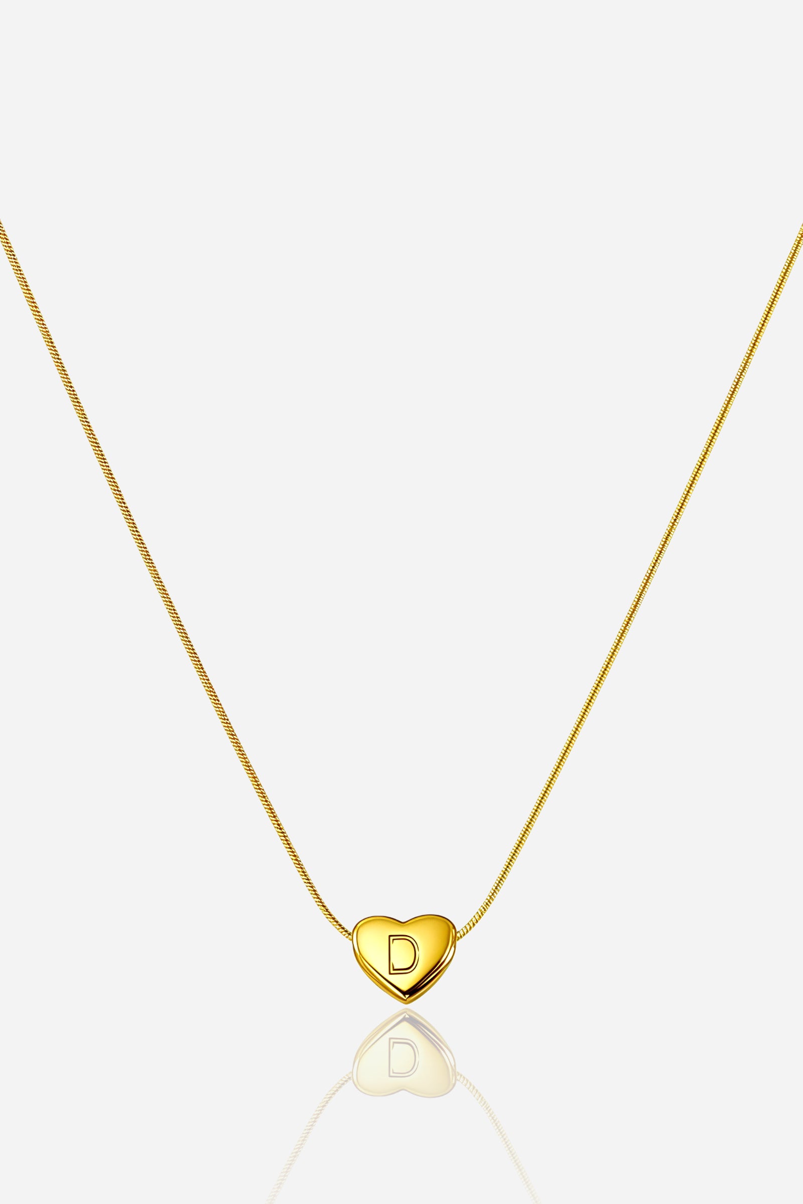 Gold-plated heart initial ‘D’ necklace in 18K PVD stainless steel on a snake chain – GLISTIA